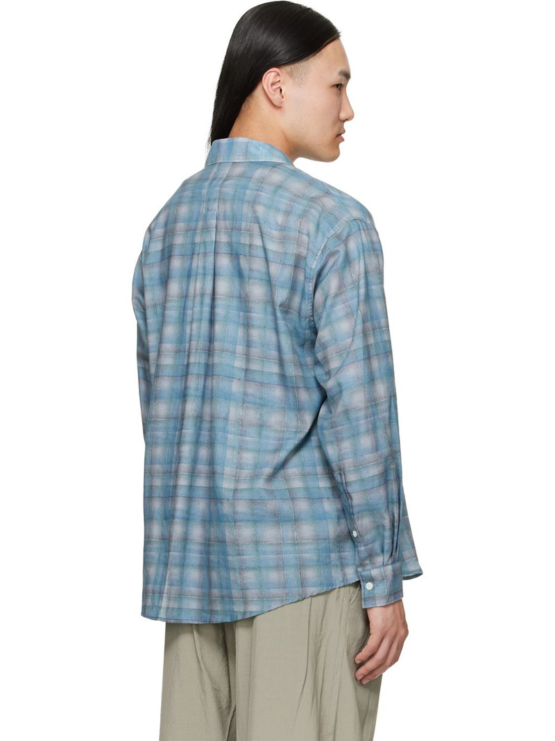 Blue Printed Plaid Cotton Lawn Shirt 3