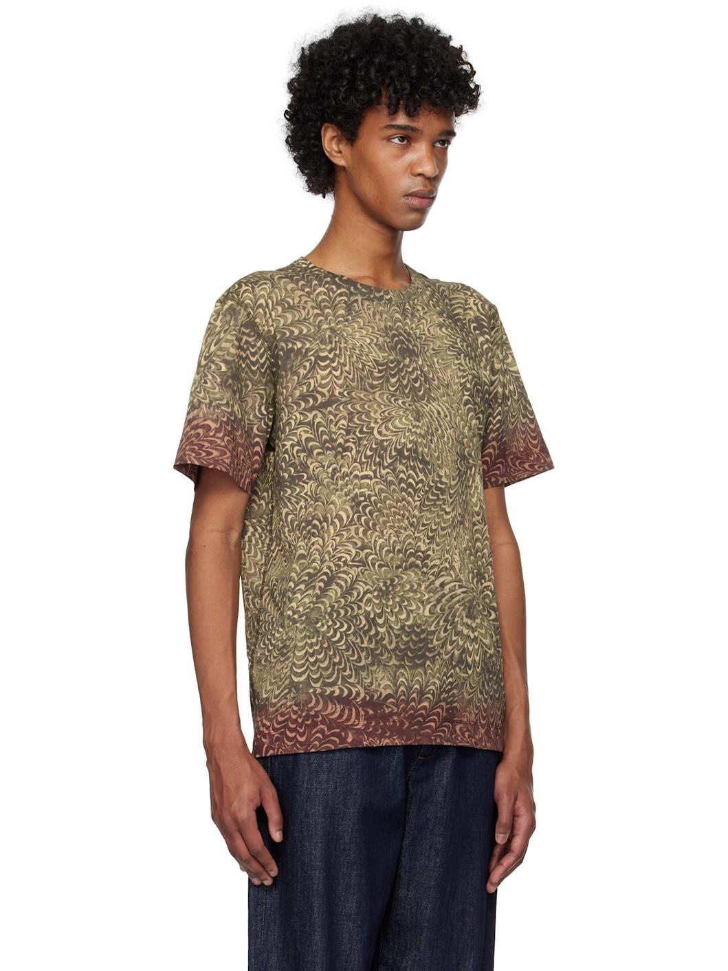 Khaki Printed Cotton T-shirt - 2