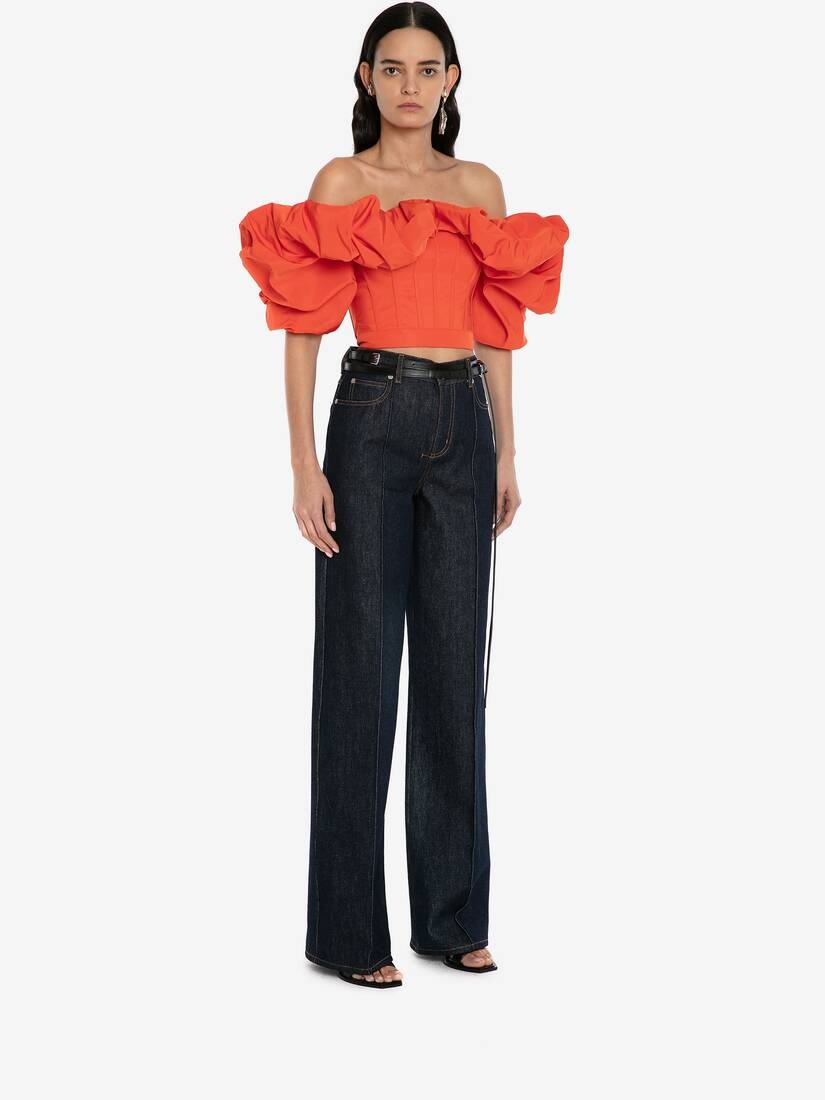 Off-the-shoulder Corset Top in Warm Orange - 3