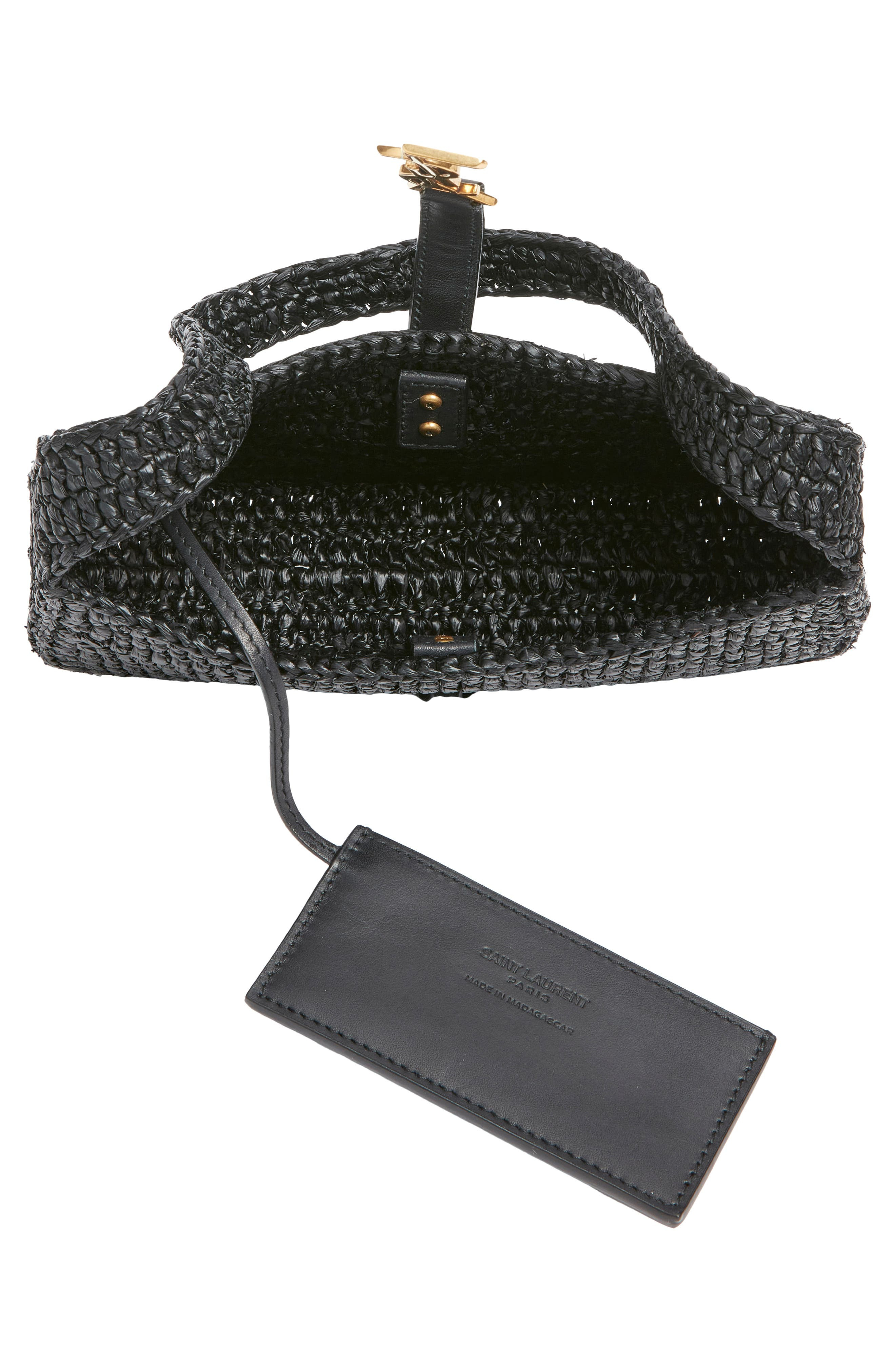 Saint Laurent Mini Le 5 À 7 Raffia Shoulder Bag in Noir at Nordstrom - 4