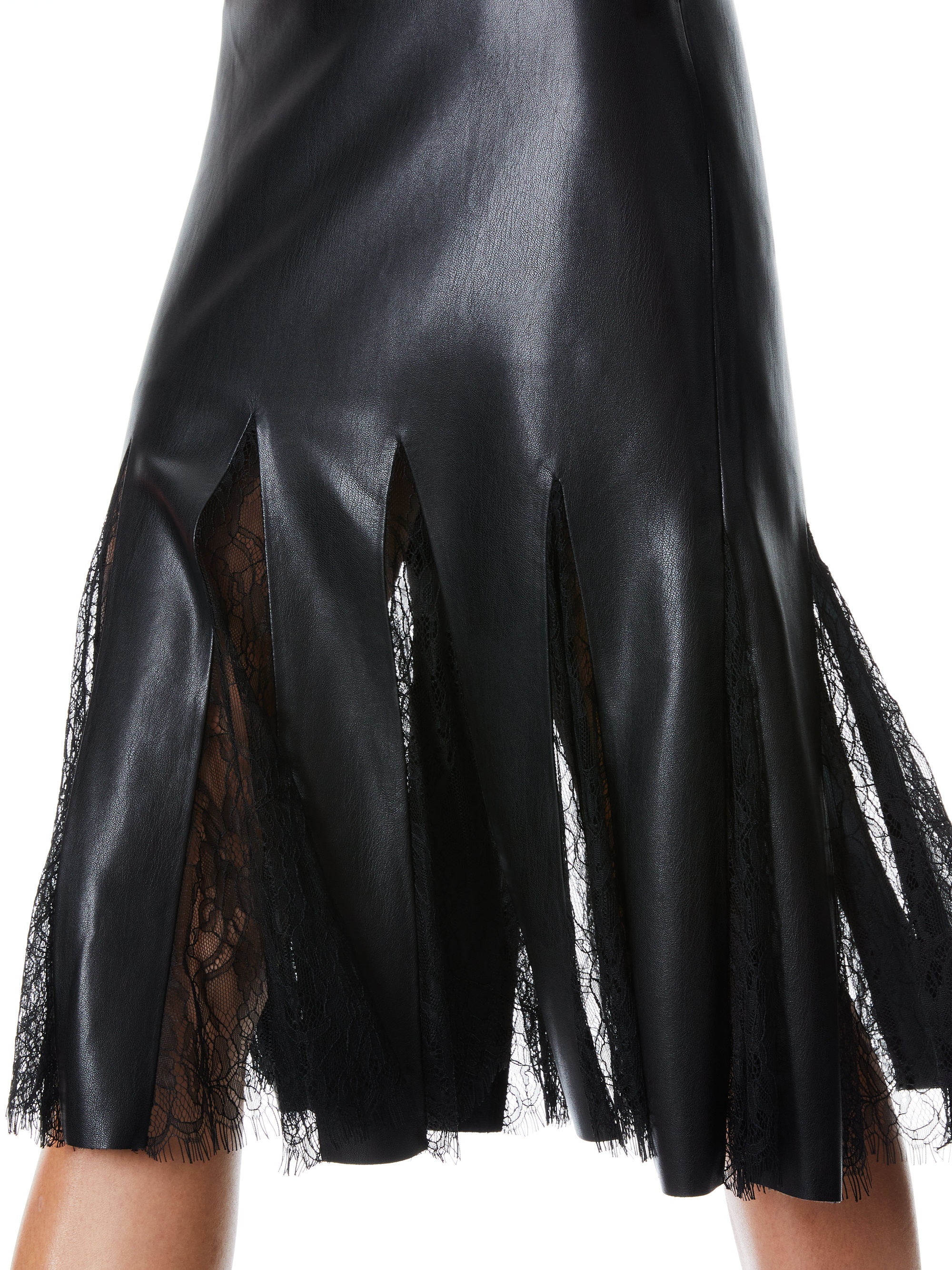 JACQUELINE VEGAN LEATHER MIDI GODET SKIRT - 4