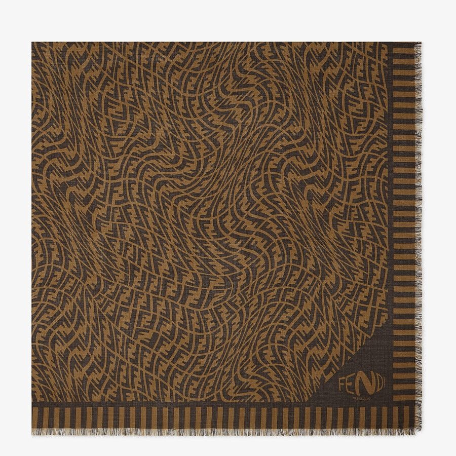 Brown cashmere, wool and silk scarf - 1