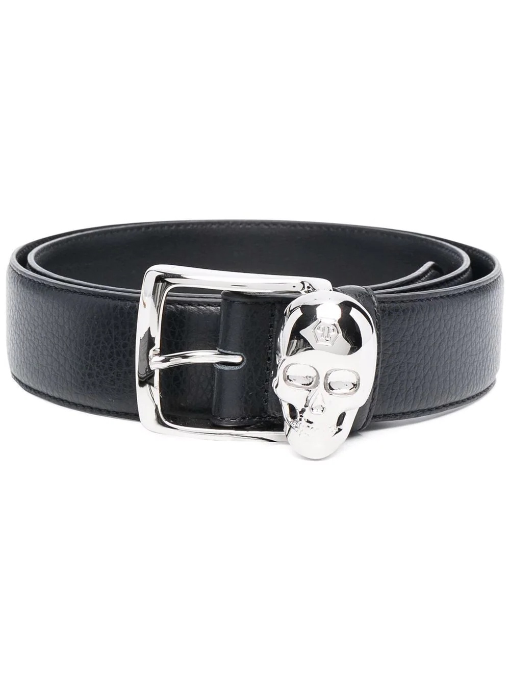 skull-appliqué leather belt - 1