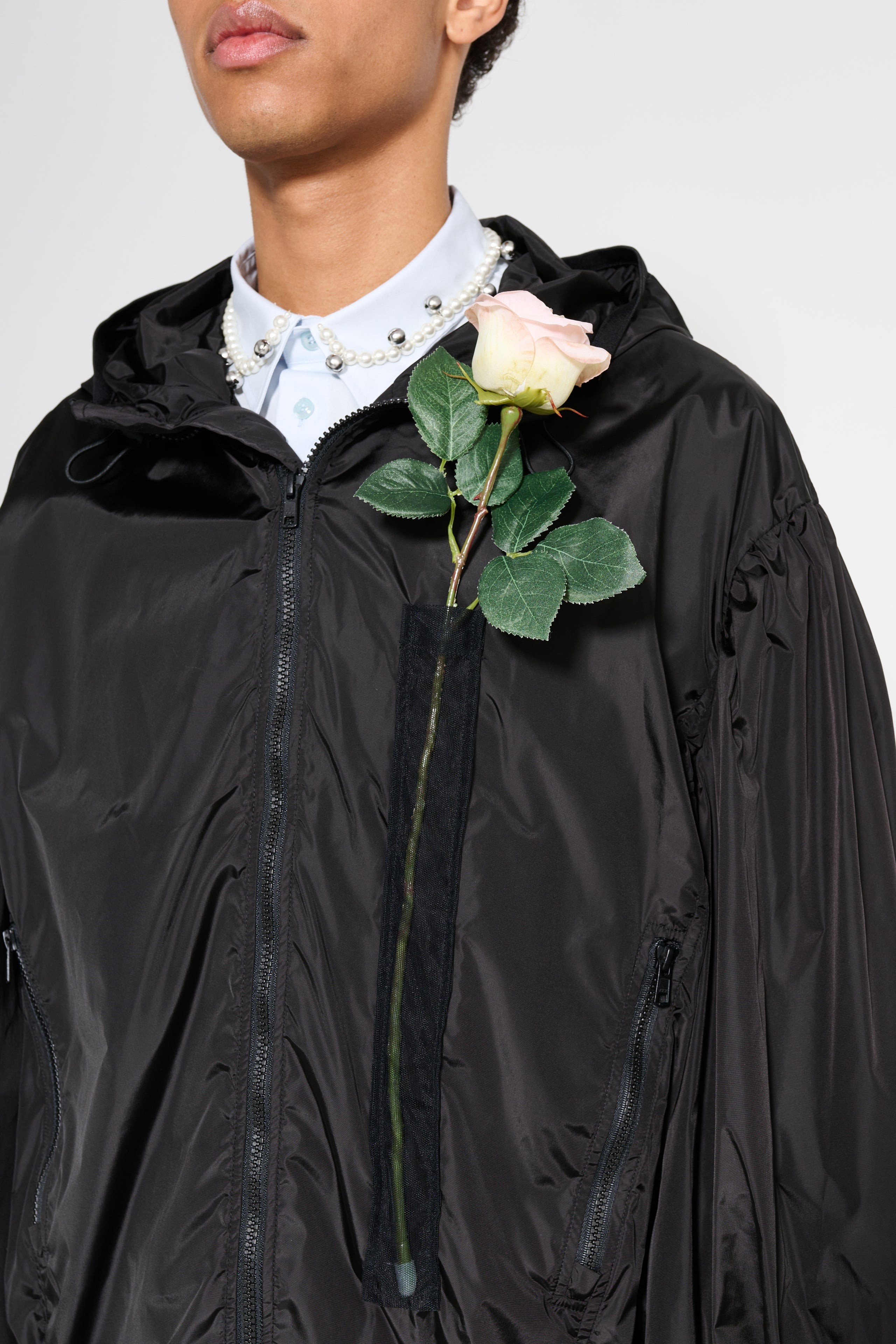 SIMONE ROCHA PUFF SLEEVE JACKET WITH TULLE POCKET AND FLOWER BLACK - 8