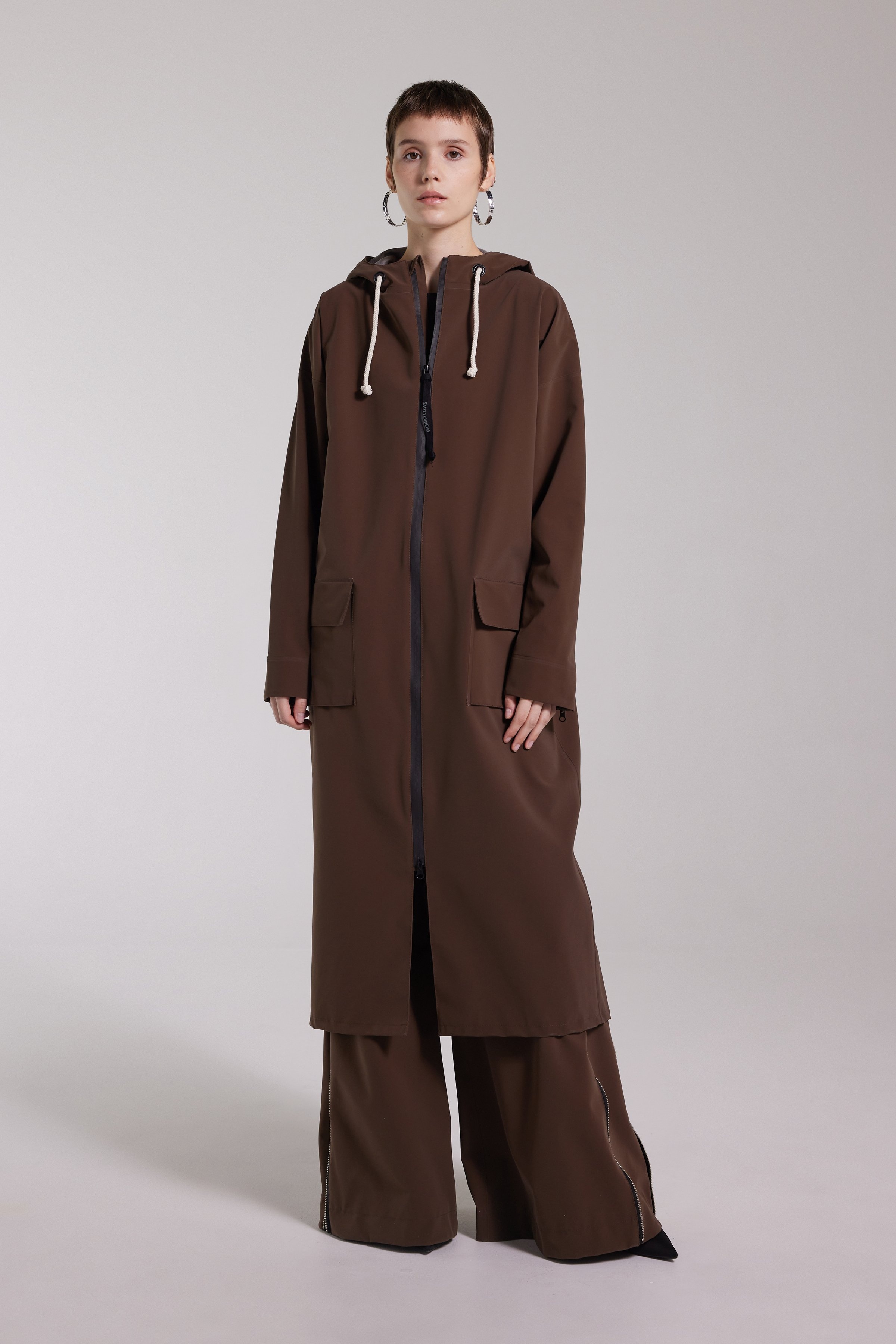 Sandviken Long Zip Matte Raincoat Dark Brown - 2
