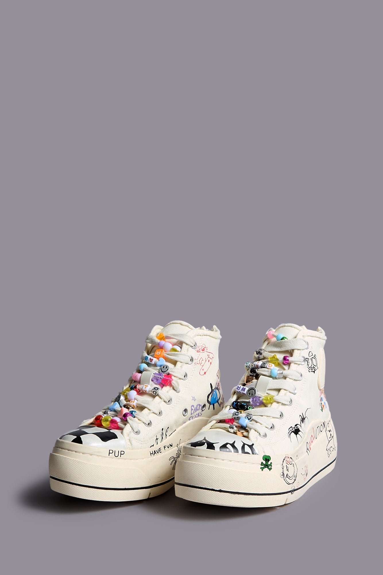KURT HIGH TOP SNEAKER - ECRU W/ SCRIBBLES - R13 - 4