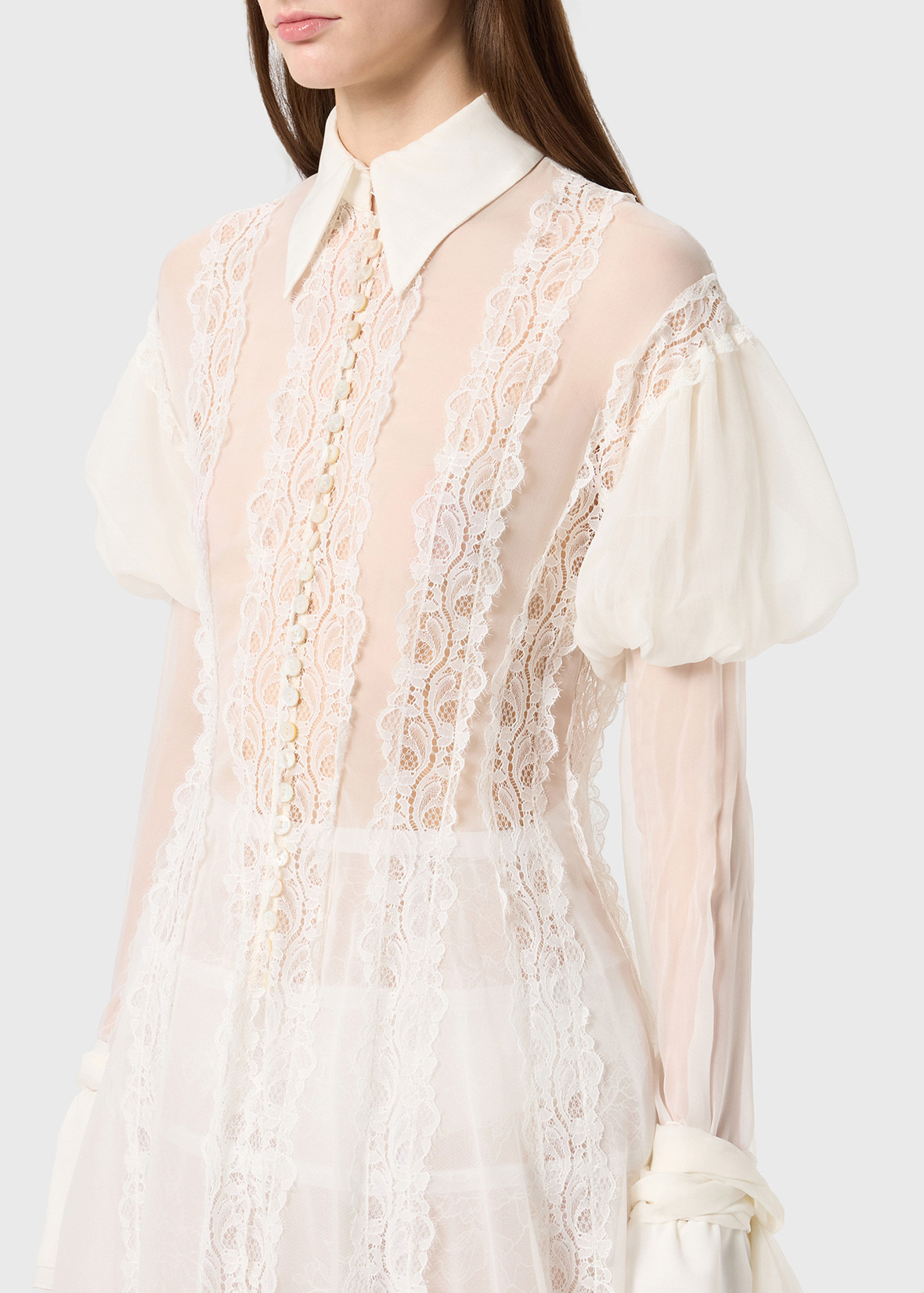 CHIFFON AND LACE SHIRT DRESS - 5