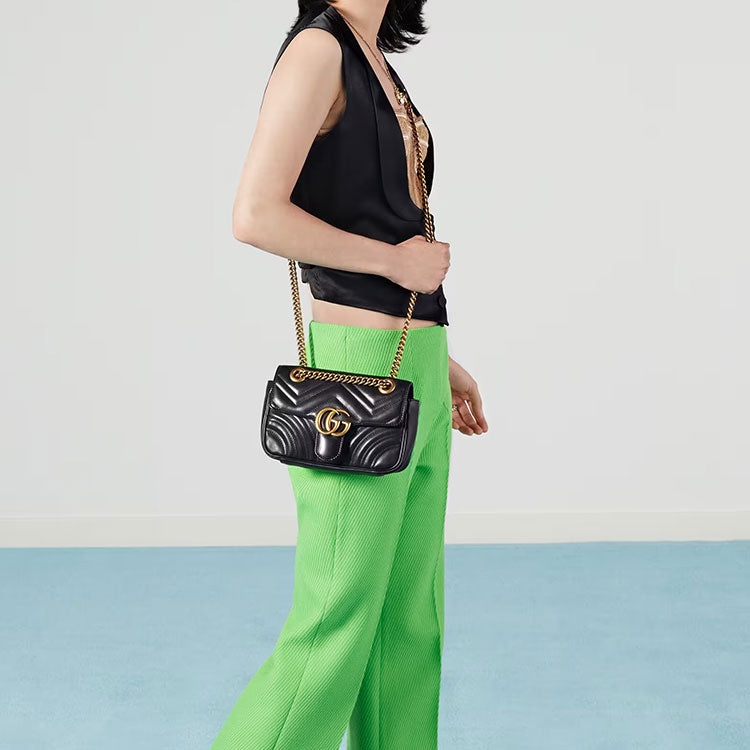 (WMNS) Gucci GG Marmont Leather Single-Shoulder Chain Bag Mini Black 446744-DTDIT-1000 - 10