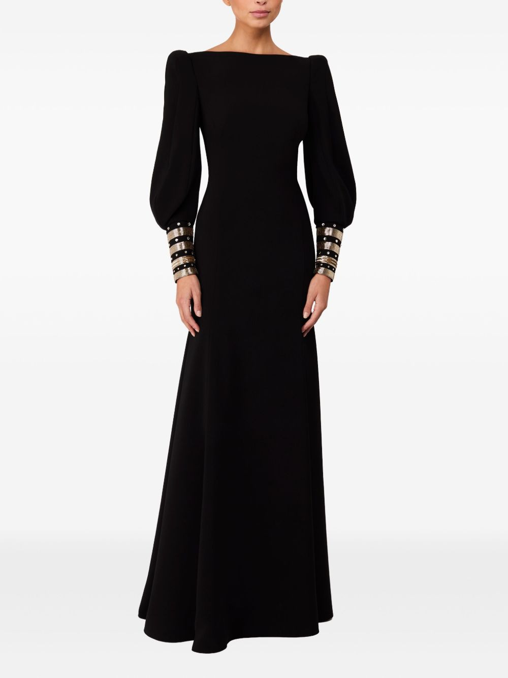embellished-cuffs puff-sleeve maxi dress - 2