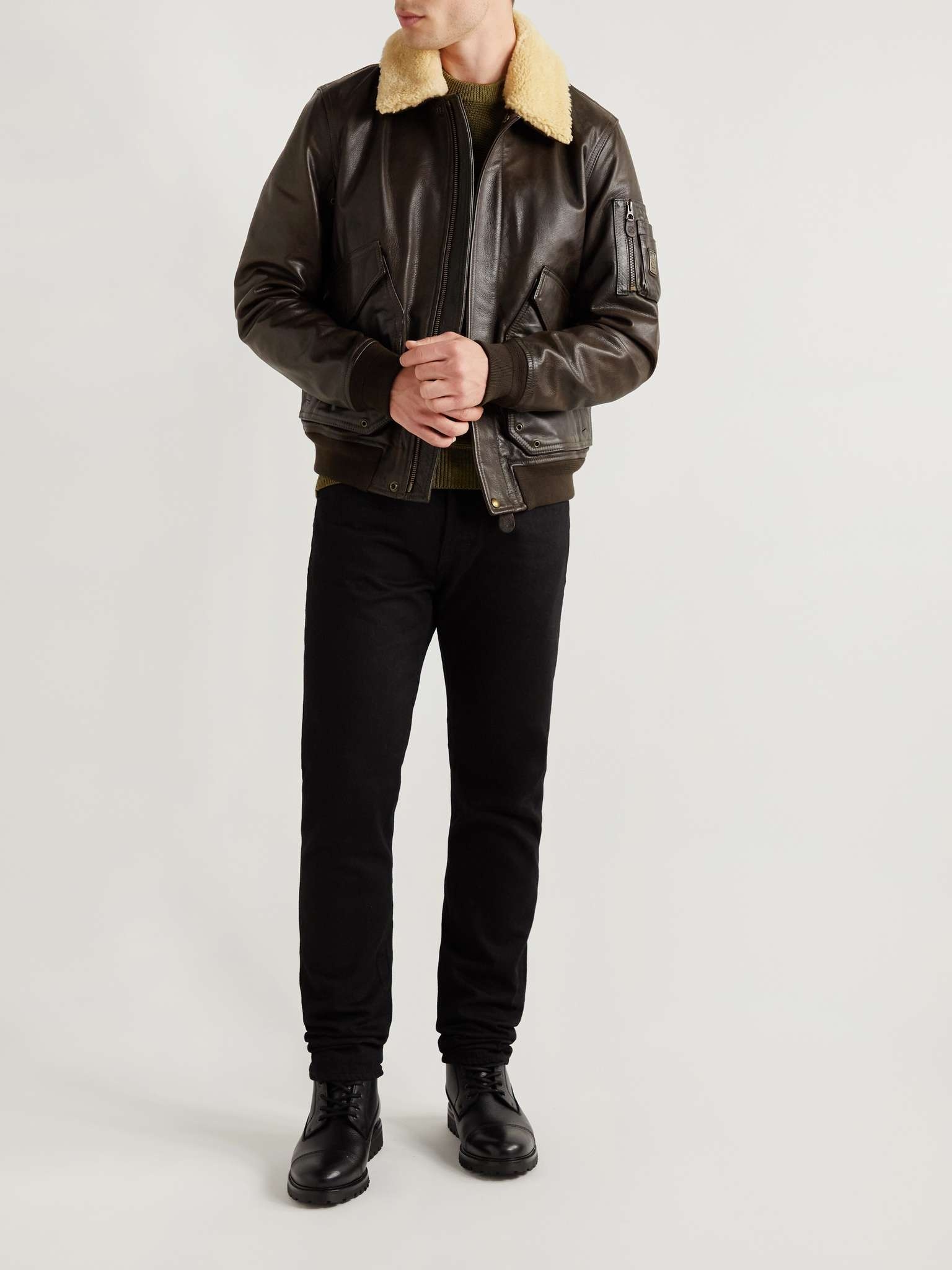 Carrier Shearling-Trimmed Full-Grain Leather Bomber Jacket - 2