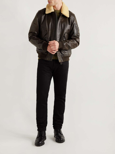 Belstaff Carrier Shearling-Trimmed Full-Grain Leather Bomber Jacket outlook