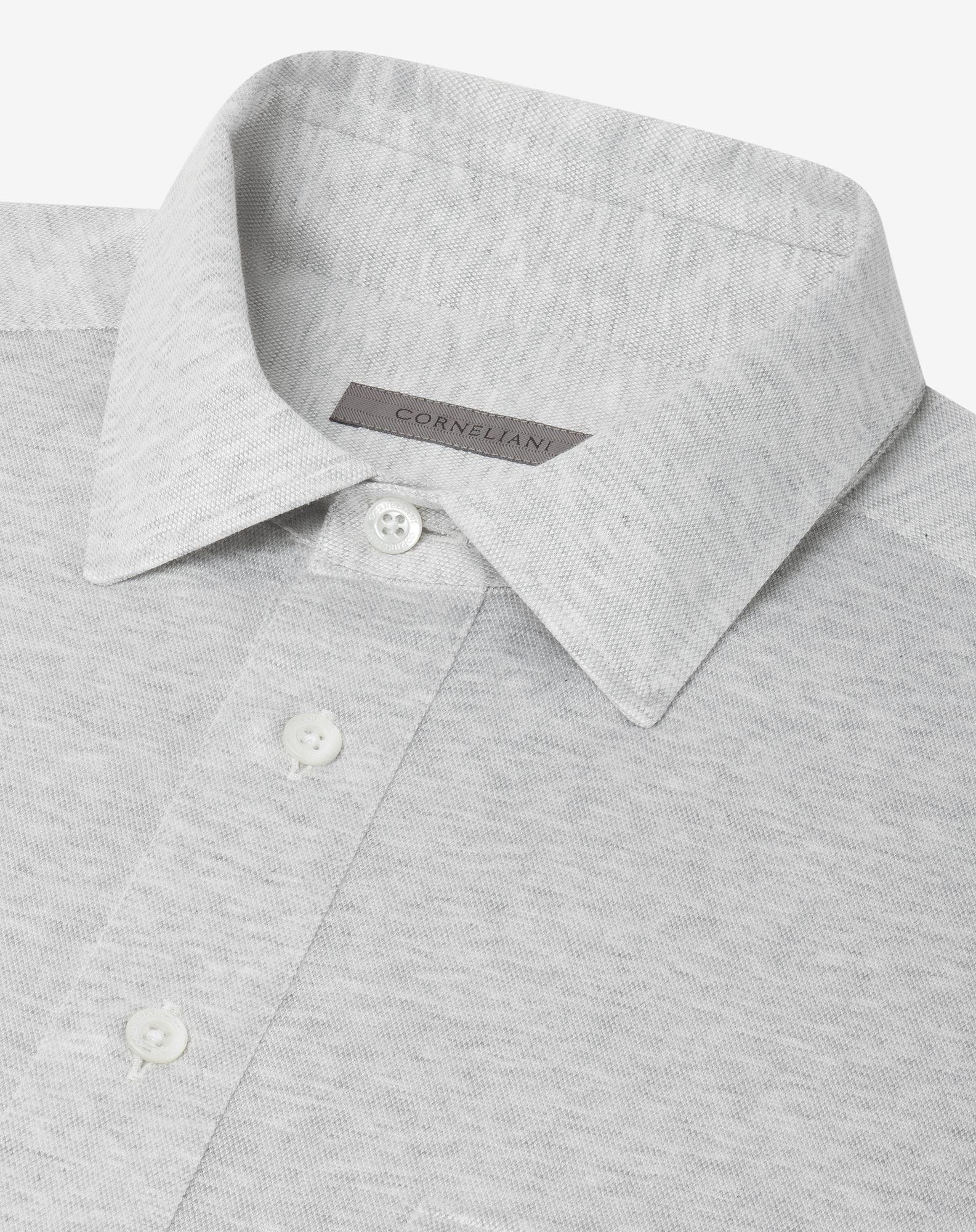 Melange grey cotton and silk jersey shirt with micro pique - 4