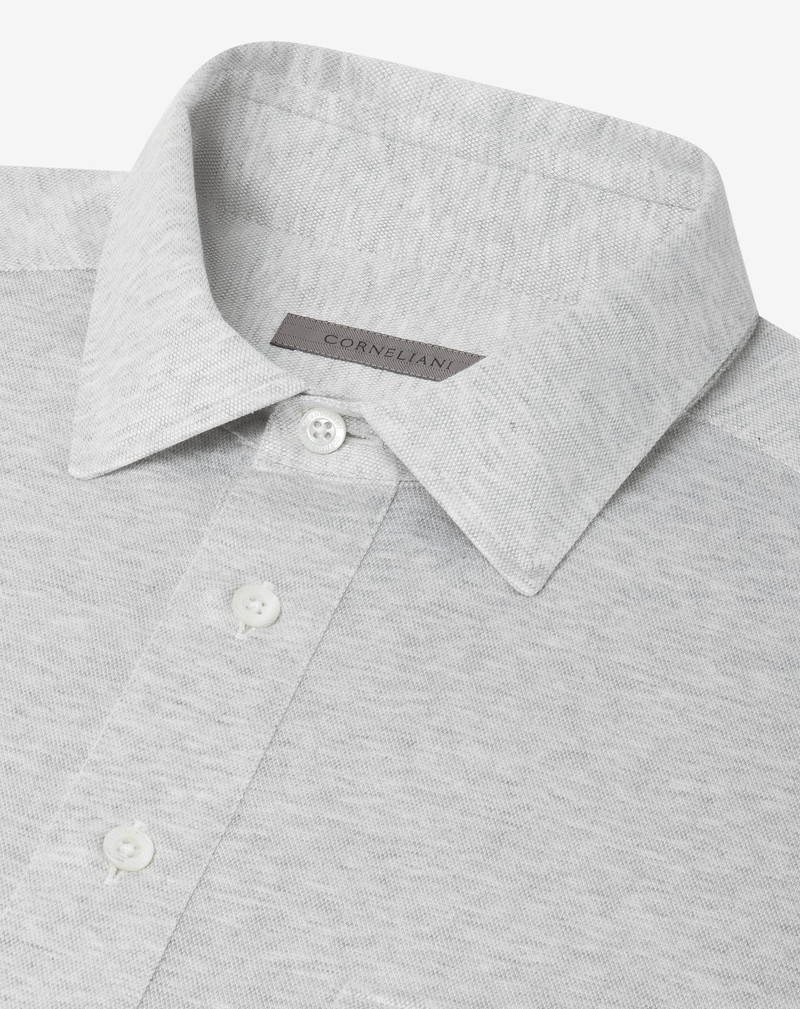 Melange grey cotton and silk jersey shirt with micro pique 4
