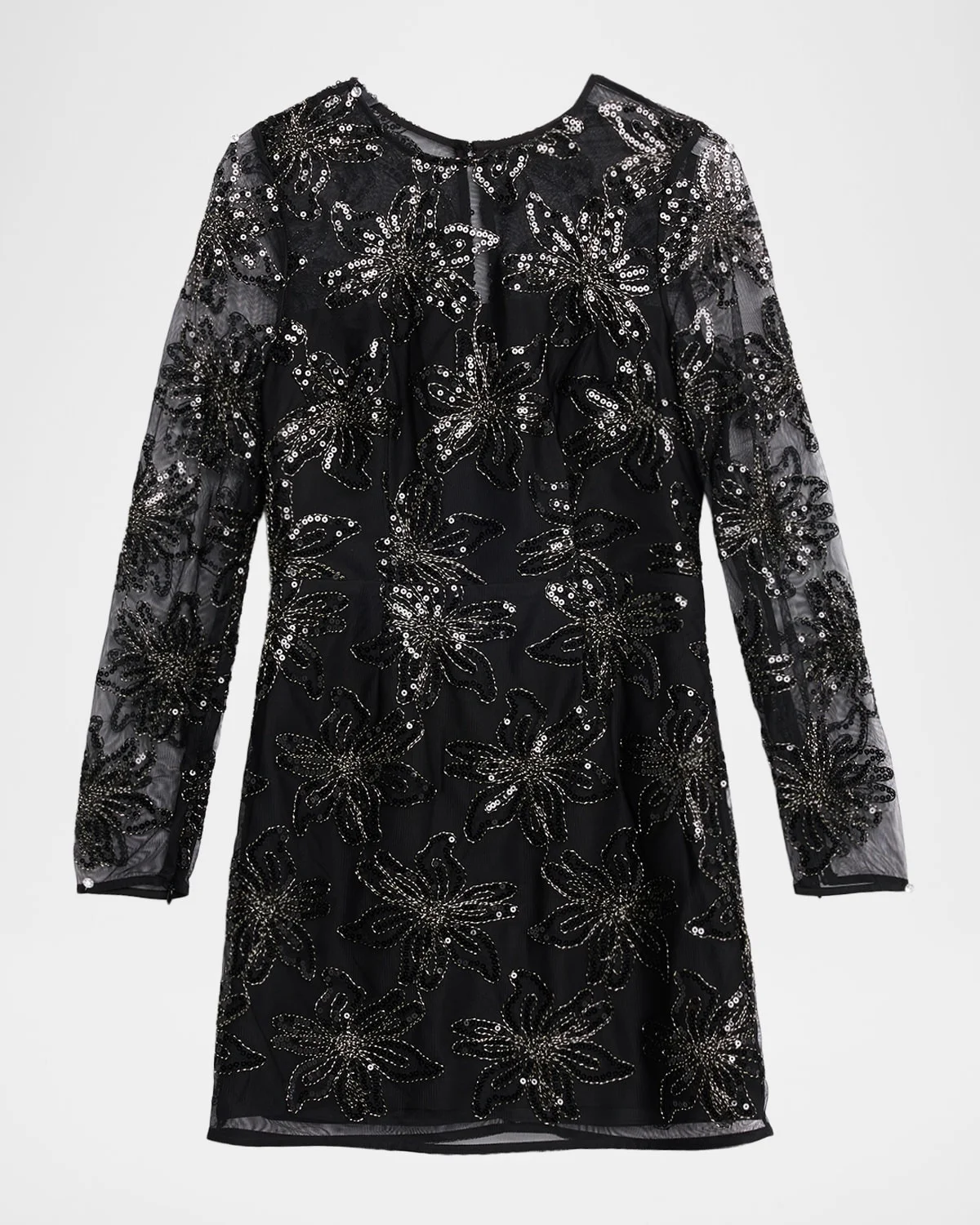 Adele Embroidered Mesh Long-Sleeve Mini Dress - 1