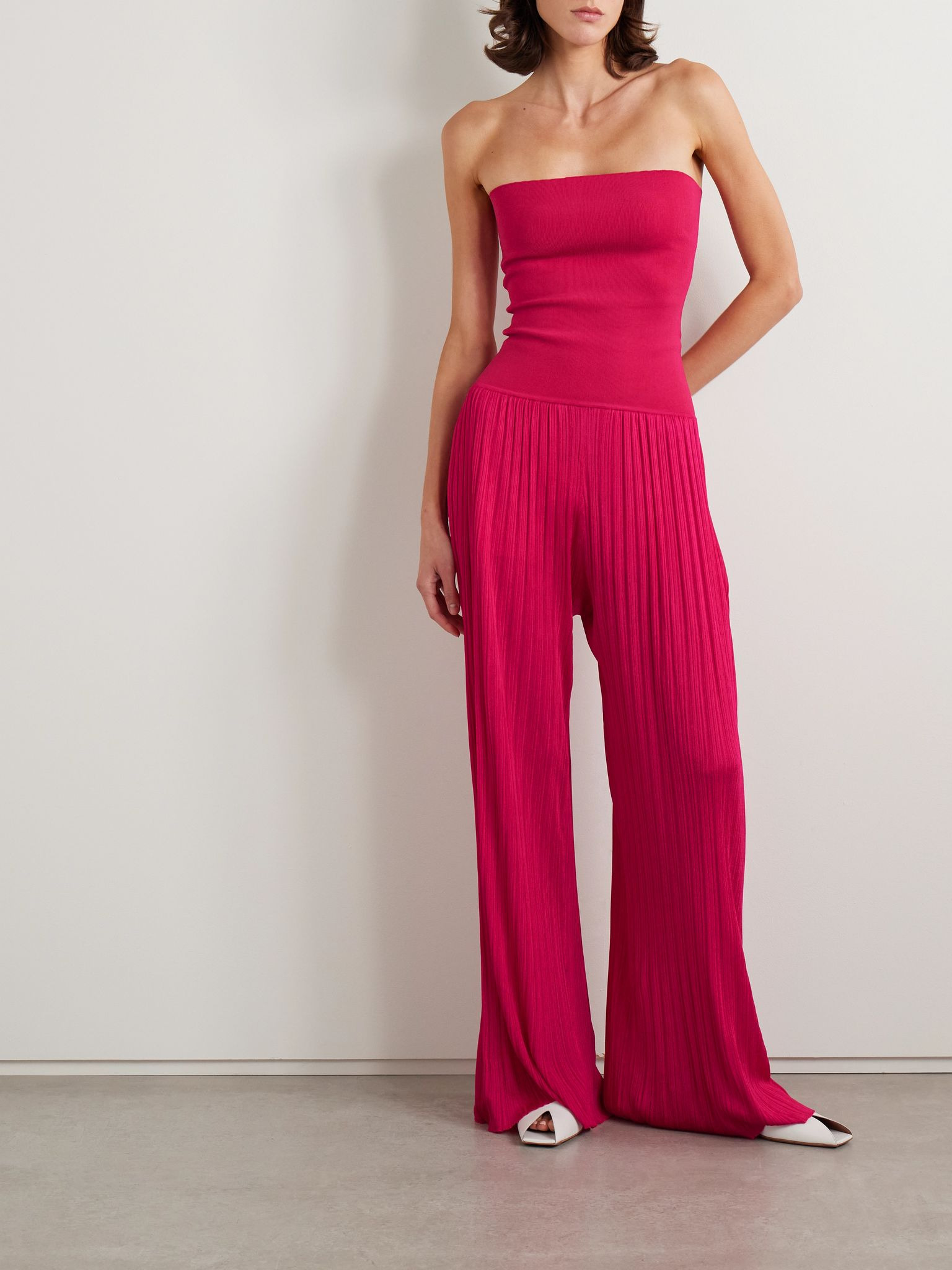 Strapless pleated stretch-knit jumpsuit Pink - 2