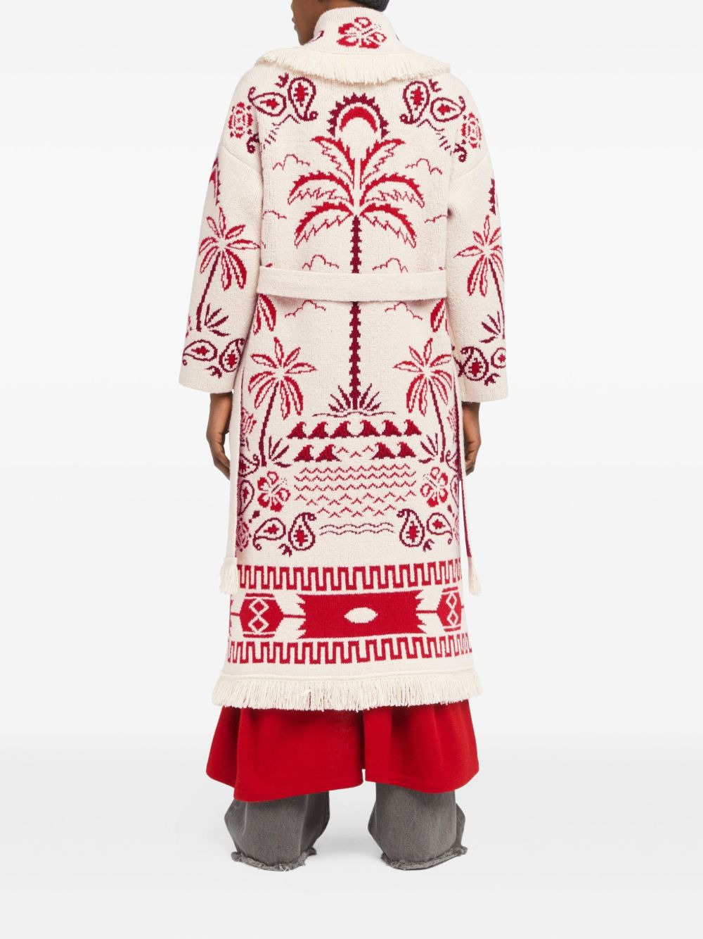 palm-tree pattern fringe coat - 4