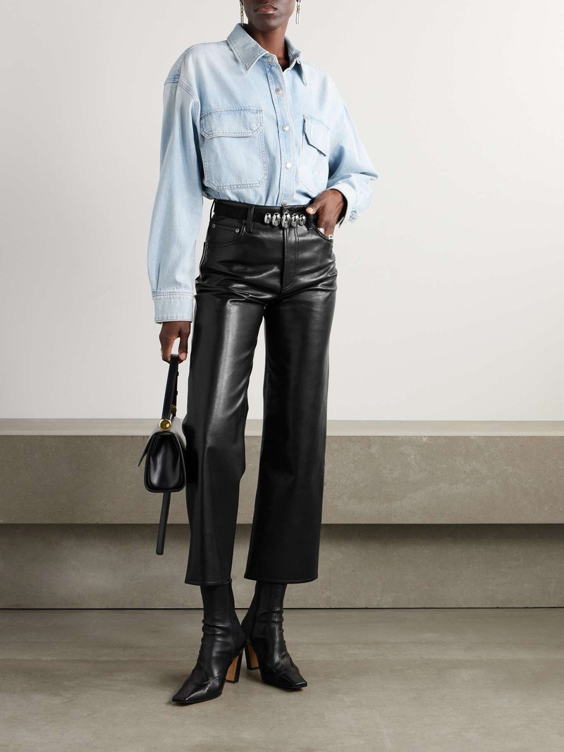 AGOLDE Ren cropped high-rise wide-leg leather pants Black outlook