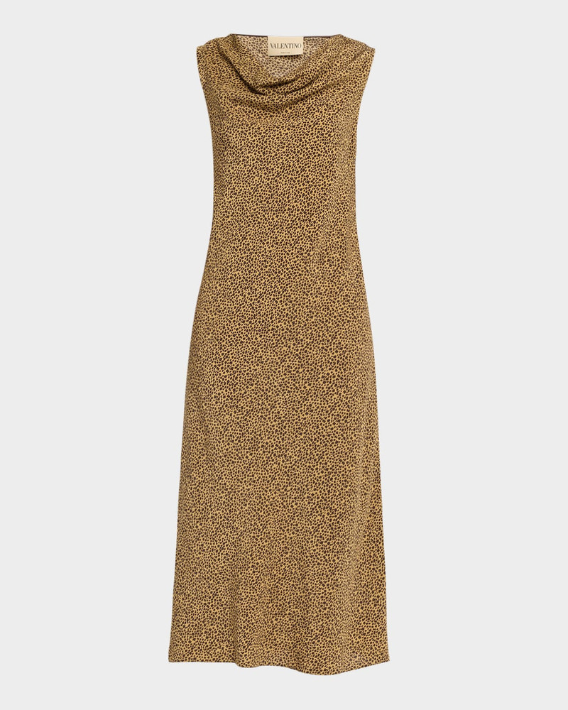 Sleeveless Leopard-Print Silk Draped Midi Dress 1