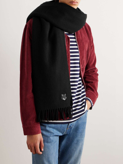 Maison Kitsuné Logo-Embroidered Fringed Wool Scarf outlook