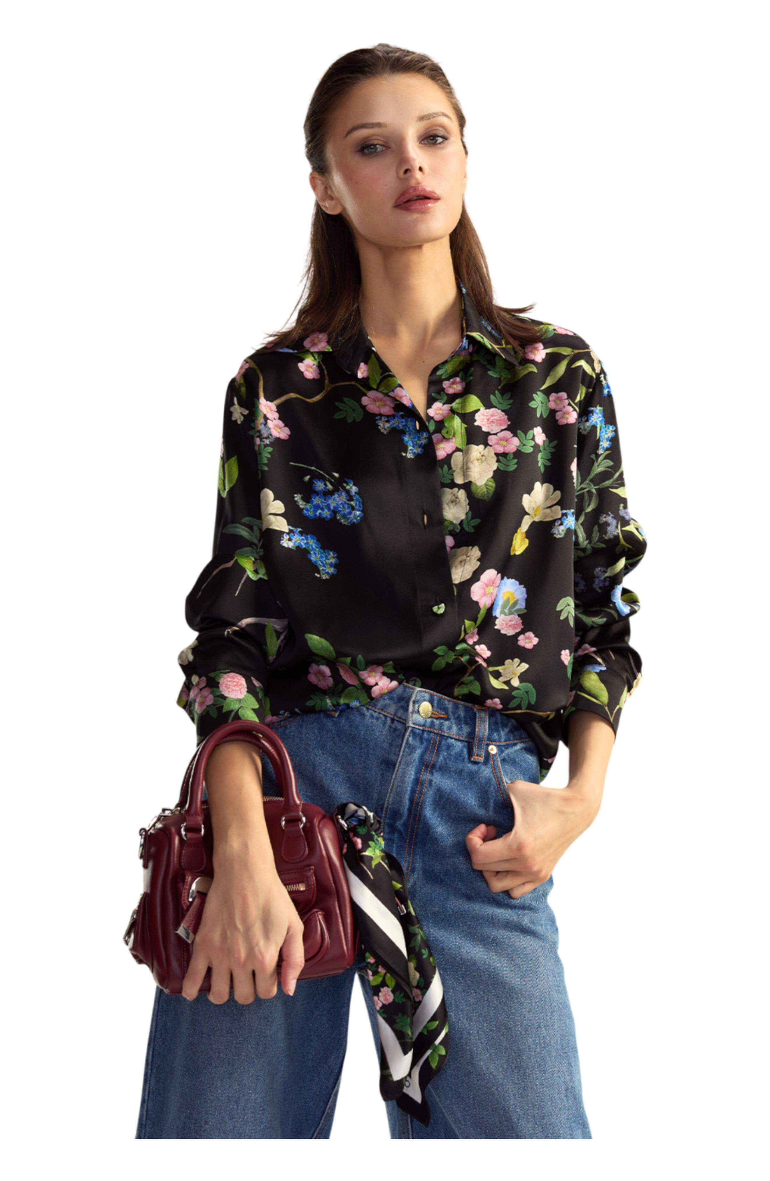 Cynthia Rowley Bloom Silk Scarf in Black Floral at Nordstrom - 2