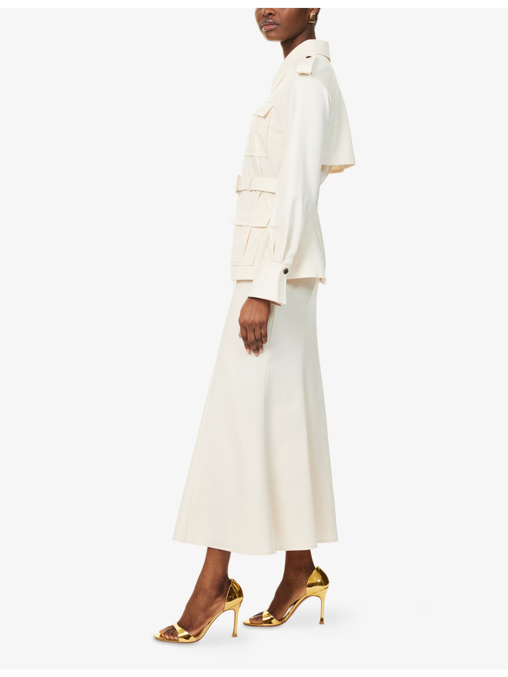Belted Detachable-Skirt Woven Midi Dress - 3