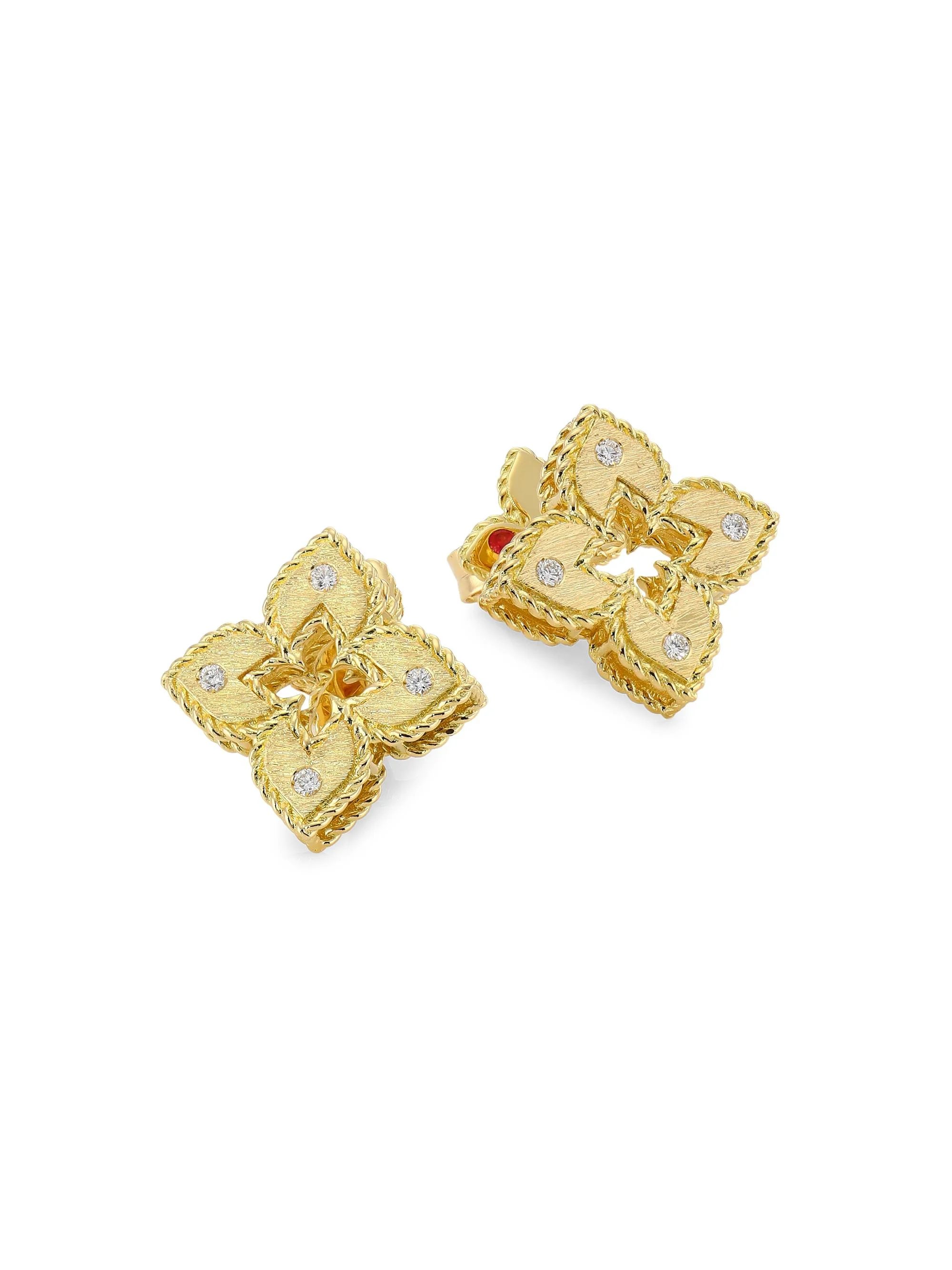 Women's Petite Venetian 18K Yellow Gold & Diamond Stud Earrings - Yellow Gold - 1