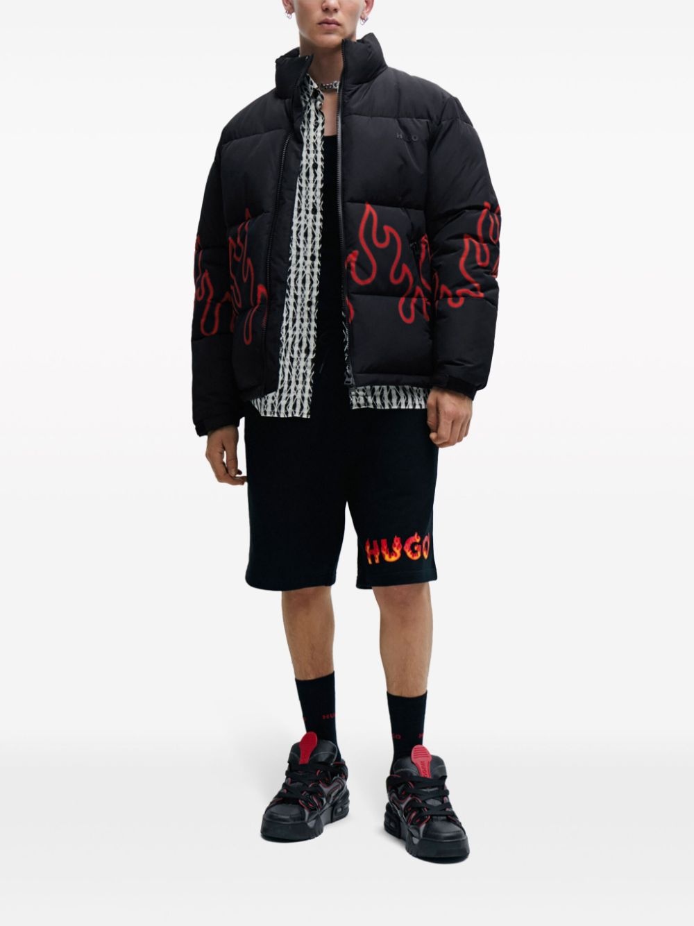 flame-print quilted jacket - 2