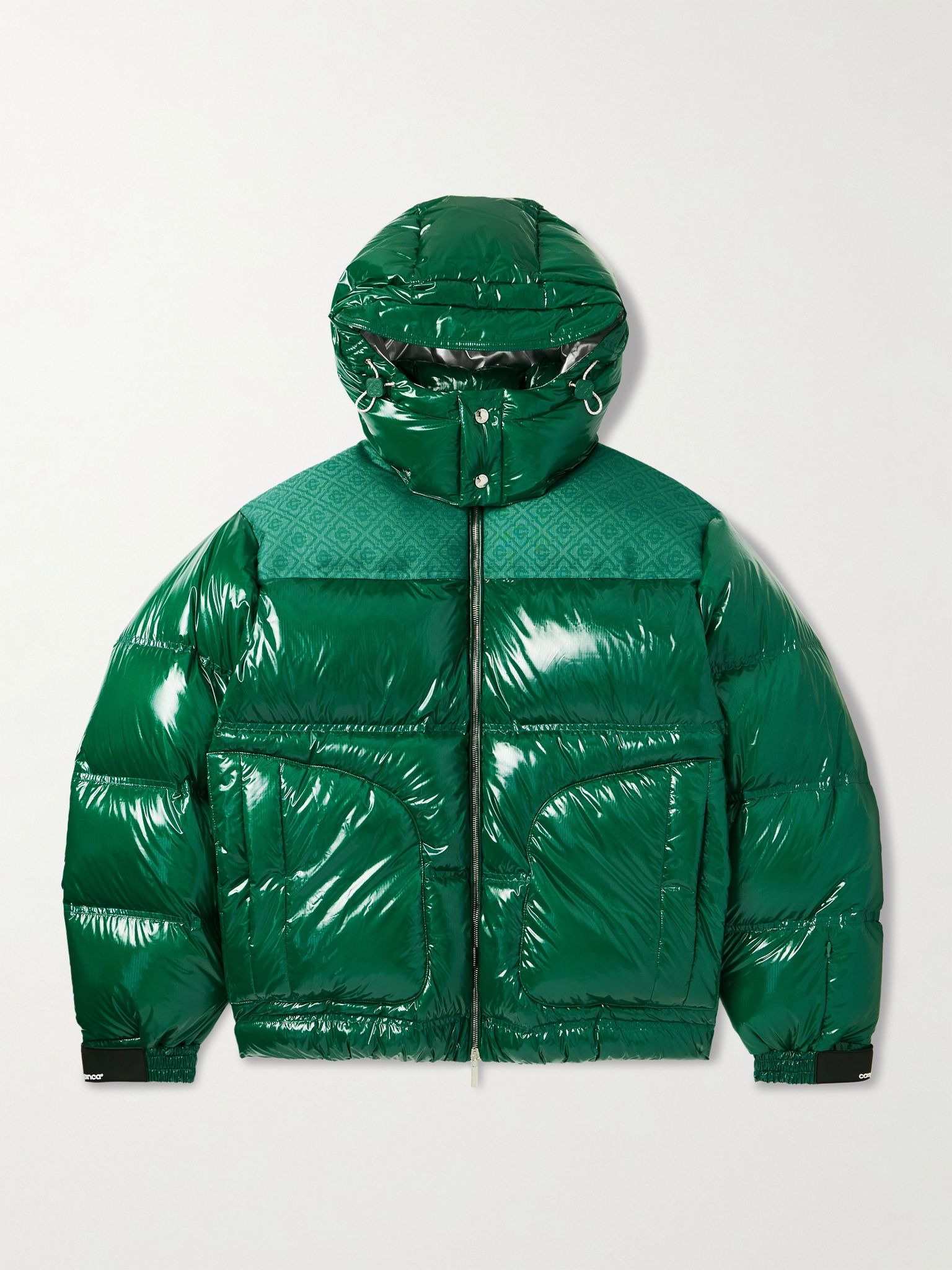 Logo-Jacquard Canvas-Trimmed Quilted Nylon-Ripstop Hooded Down Jacket Green - 1