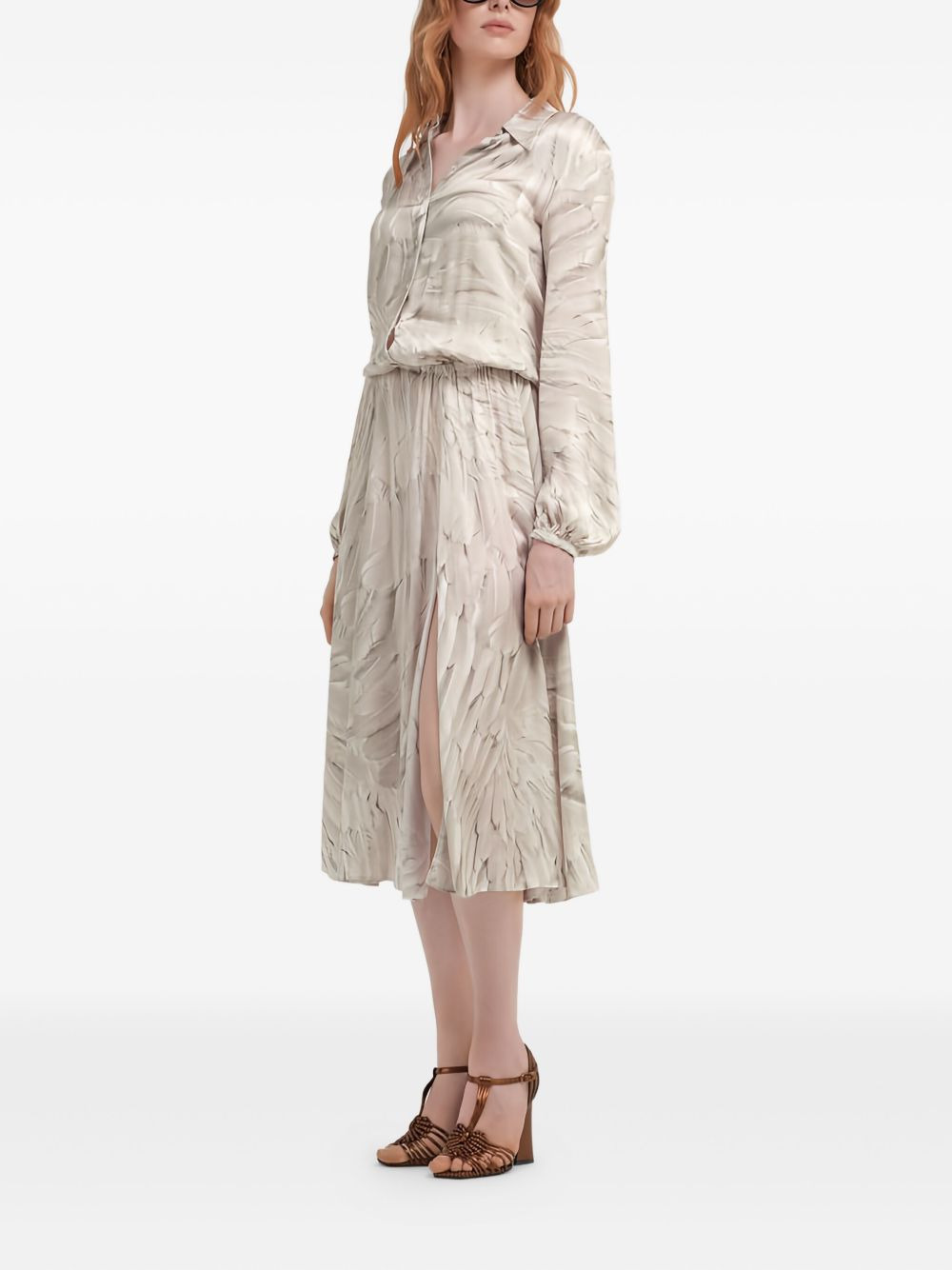 feather-print midi shirt dress - 3