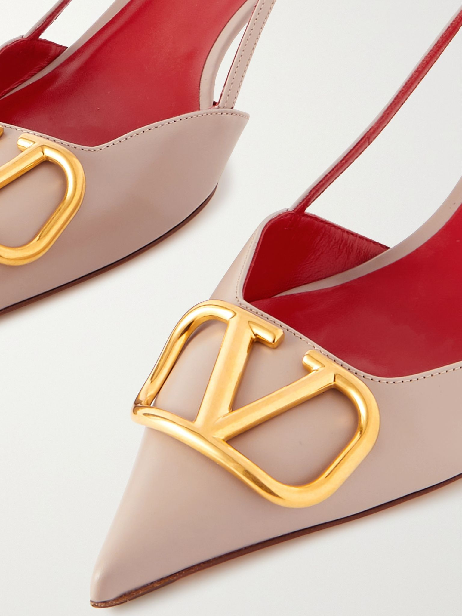 Valentino Garavani Go Logo 40 embellished leather slingback pumps Blush - 4