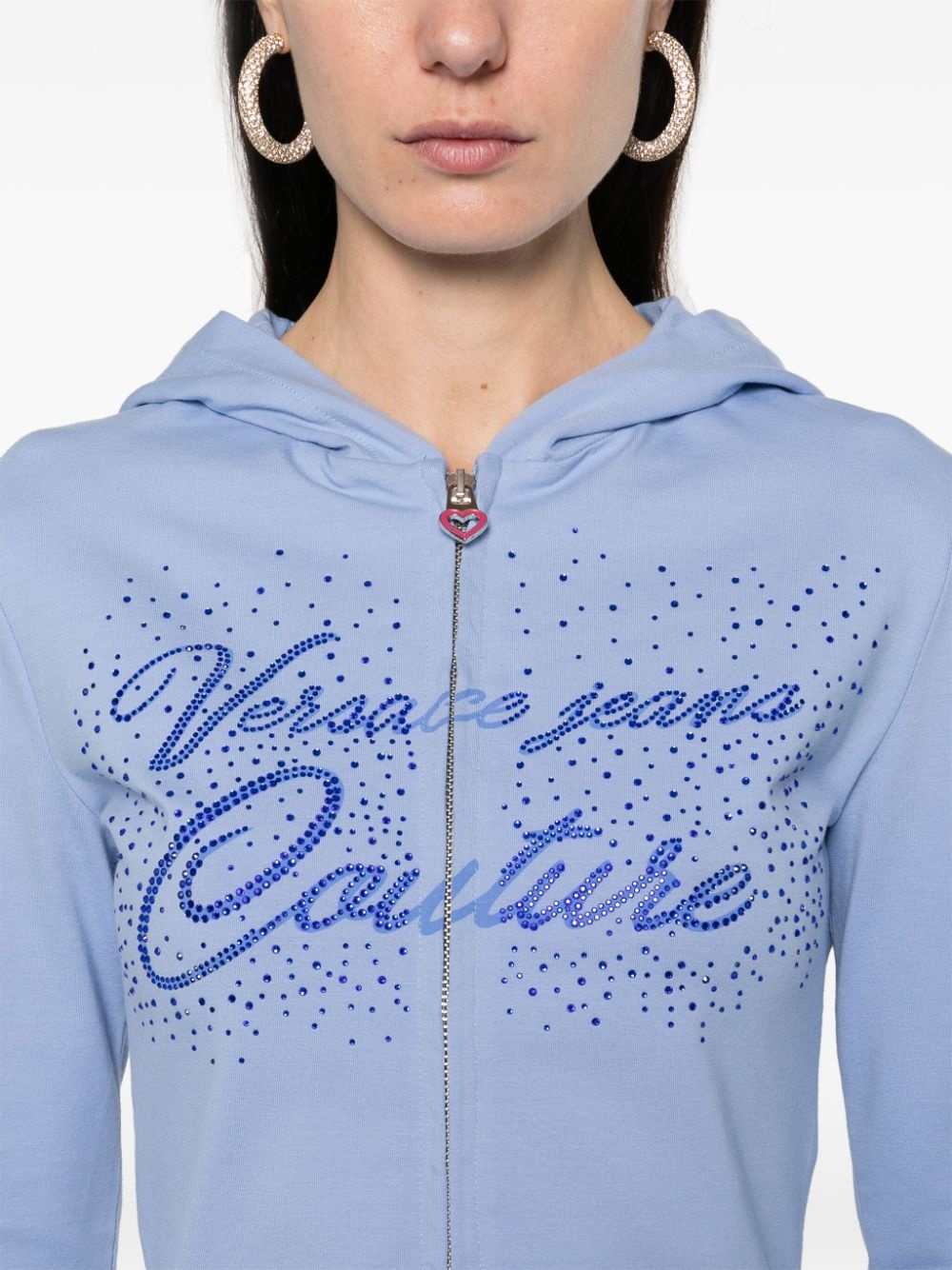 rhinestone embellished zip-up hoodie - 5