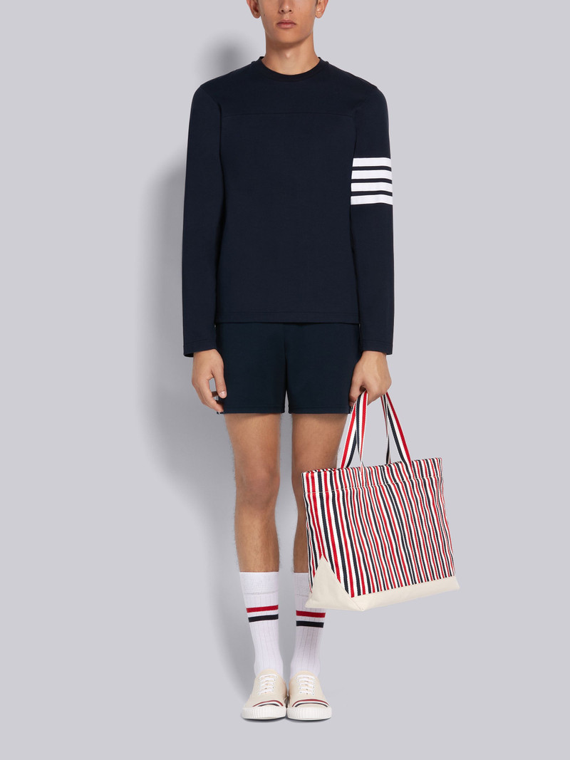 Navy Cotton Interlock Seamed 4-Bar Track Shorts 4