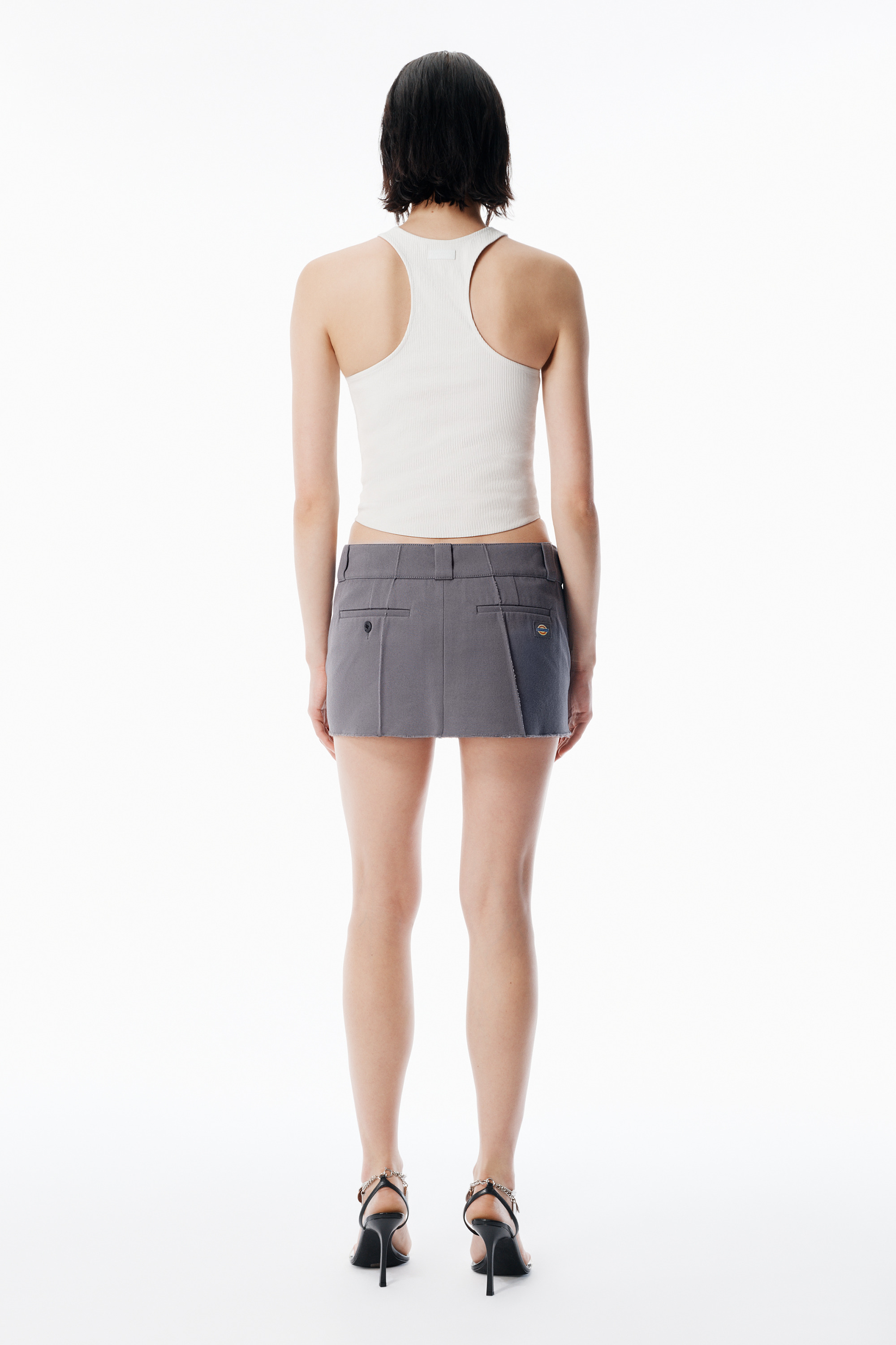 Grey Cotton-Blend Drill Skort - 4