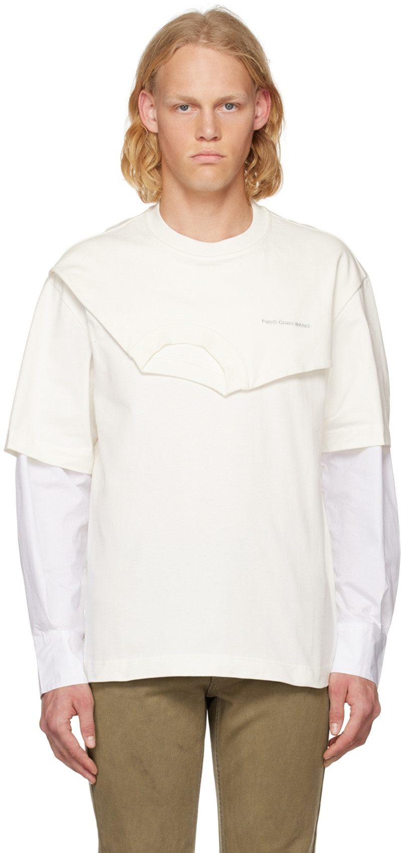 White Double Collar Long Sleeve T-Shirt 1