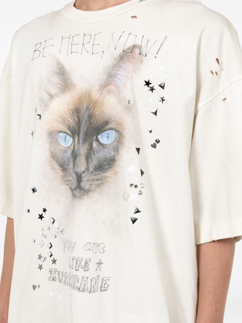 cat-print distressed T-shirt - 4