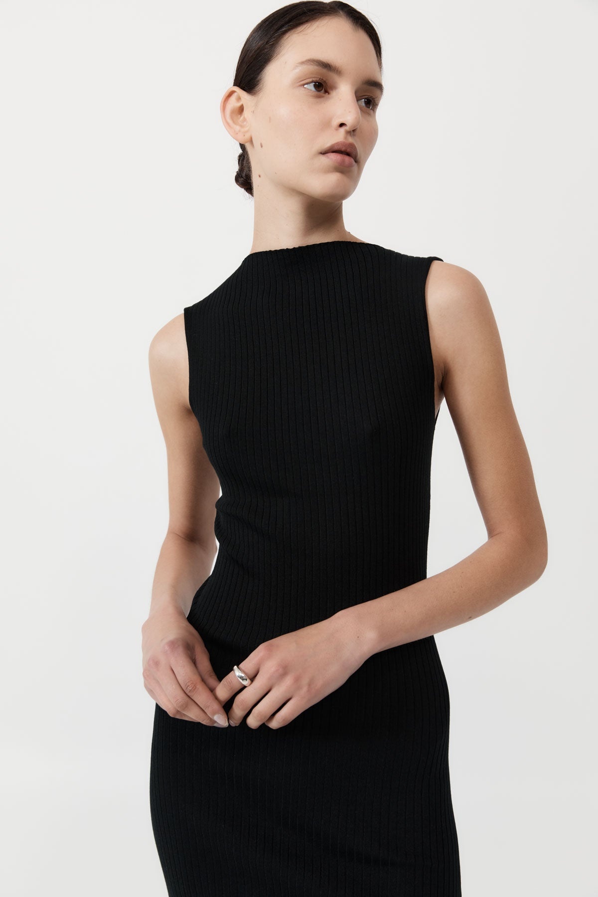 Cut Away Knit Dress - Black - 3