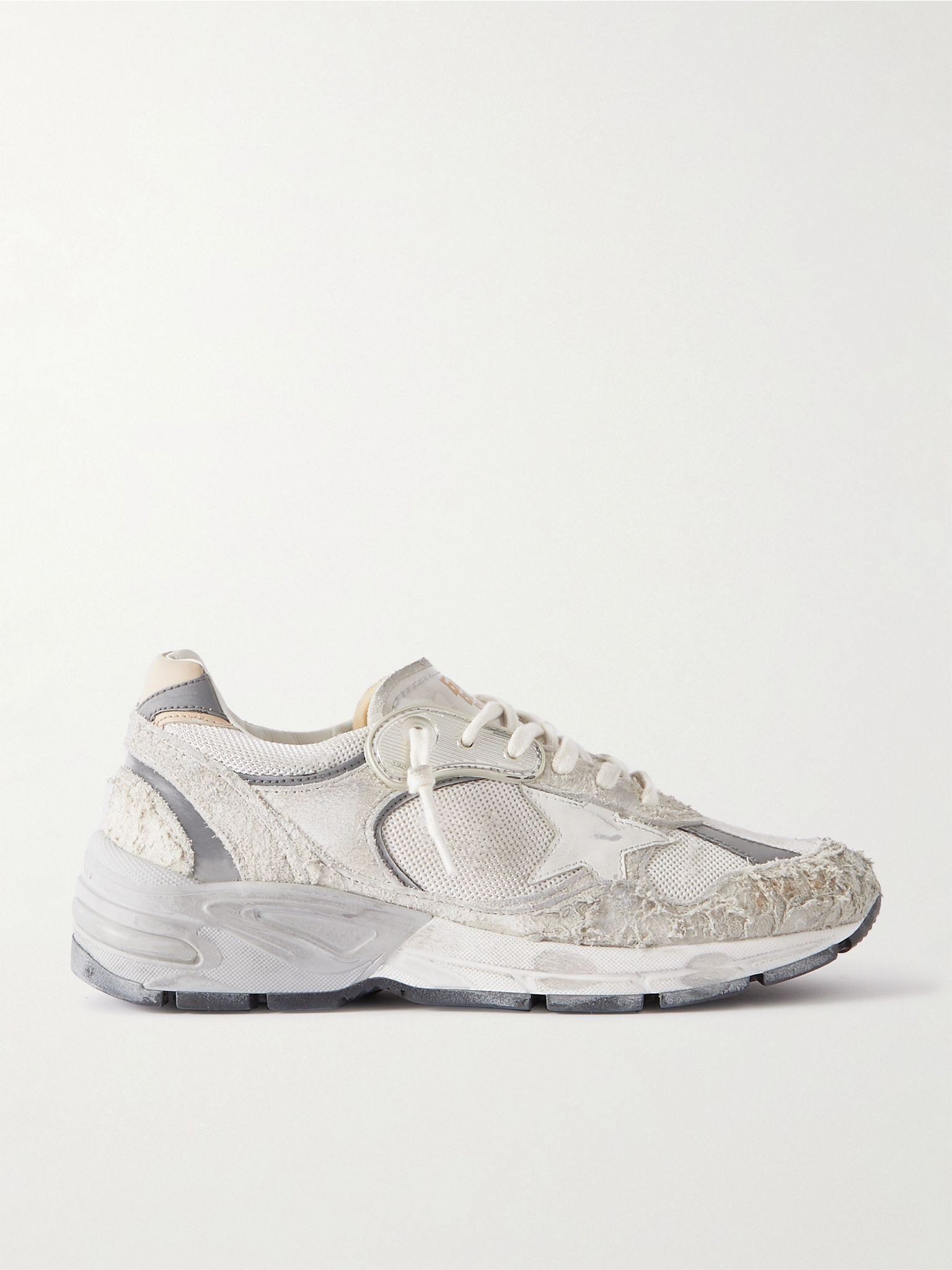 Dad-Star distressed leather-trimmed mesh and suede sneakers White - 1