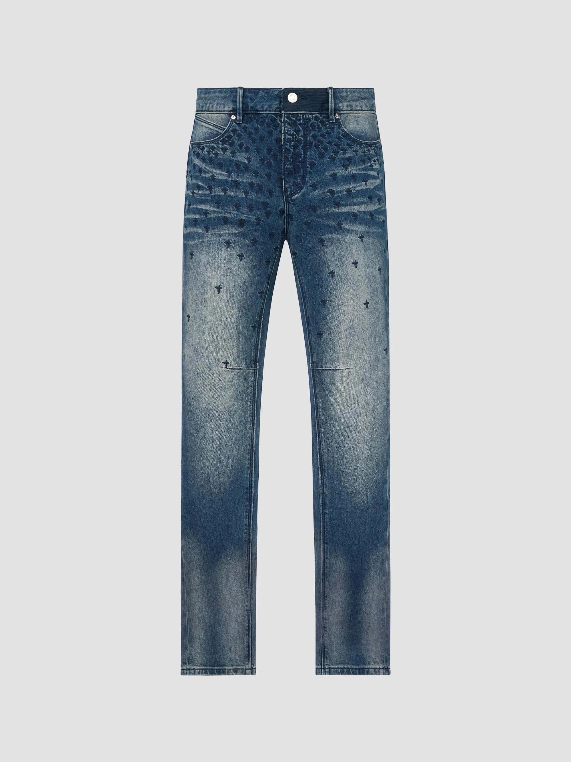 Men's Curva Ultra Bryant Cross-Stitch Skinny Jeans - Coastal Rinse Allover Cross - 1