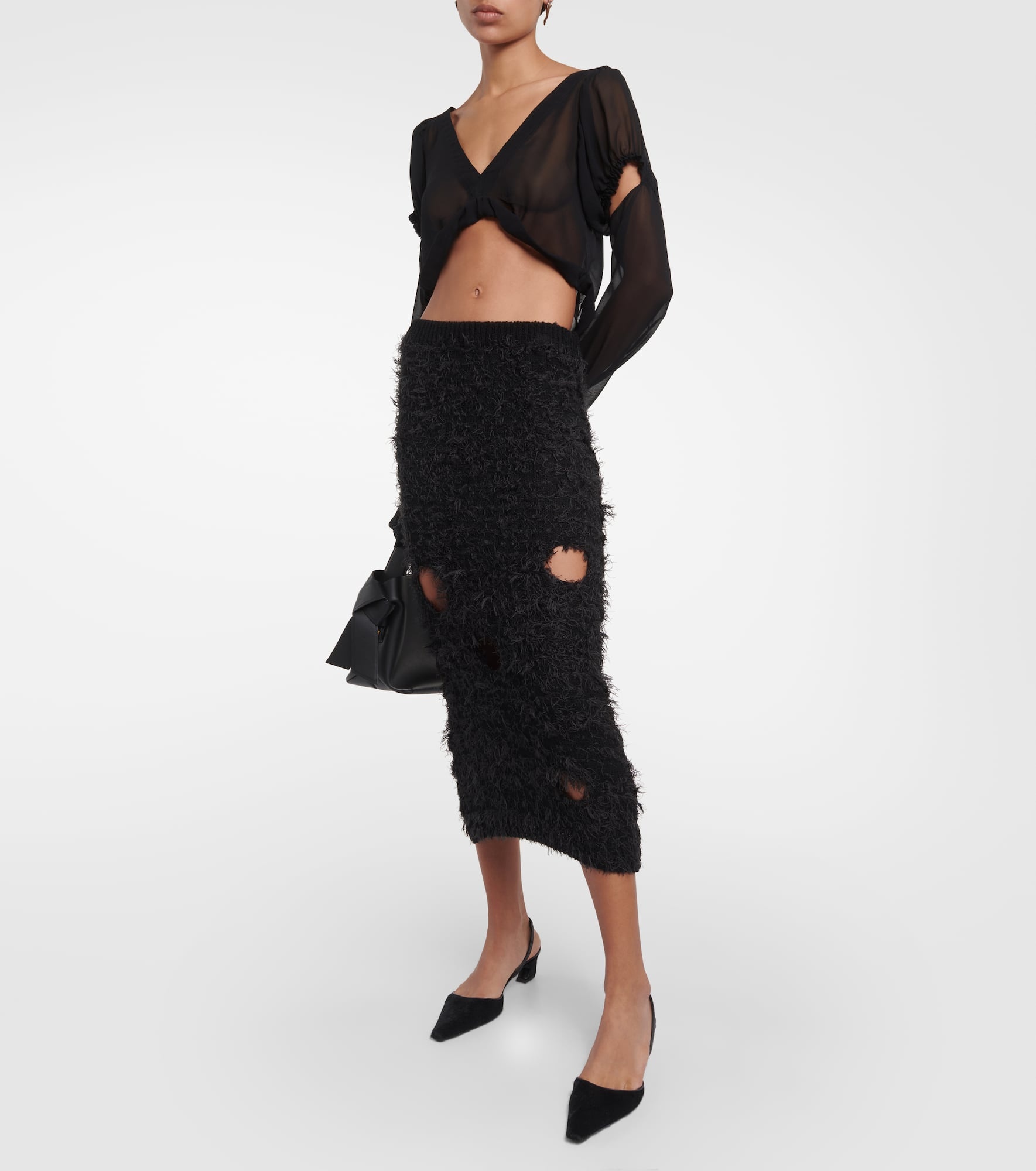 Cutout wool-blend midi skirt - 2