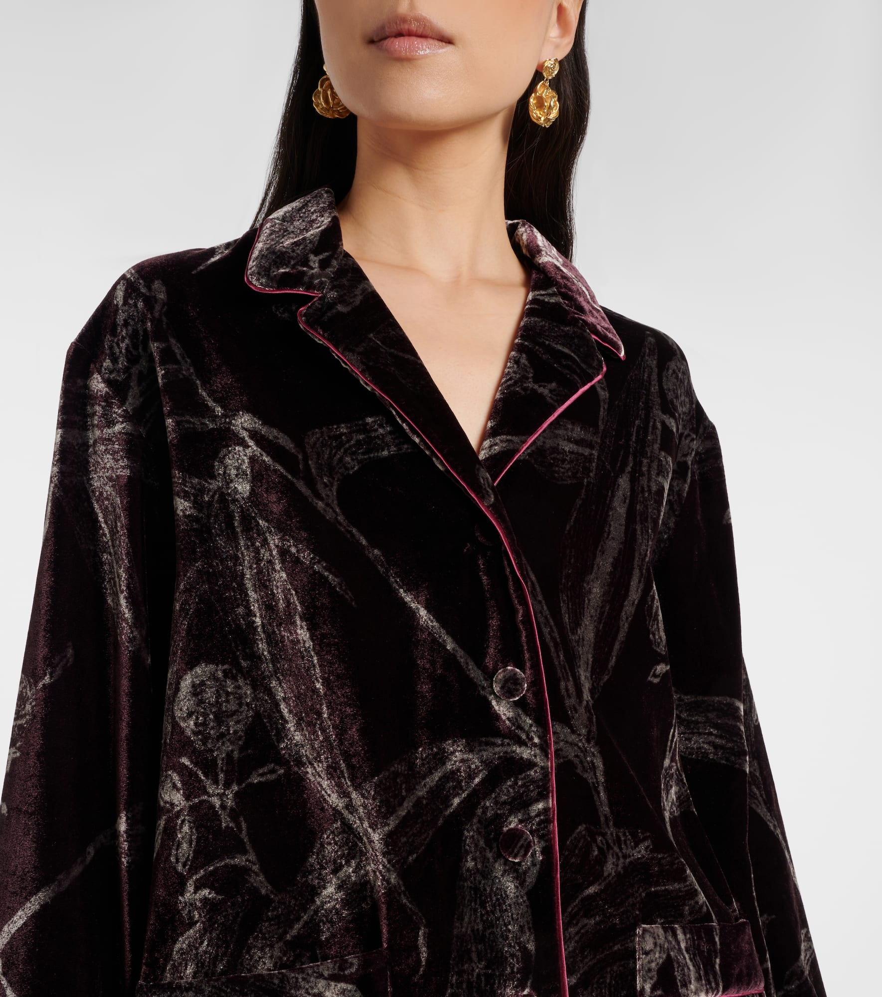 Floral satin pajama shirt - 4