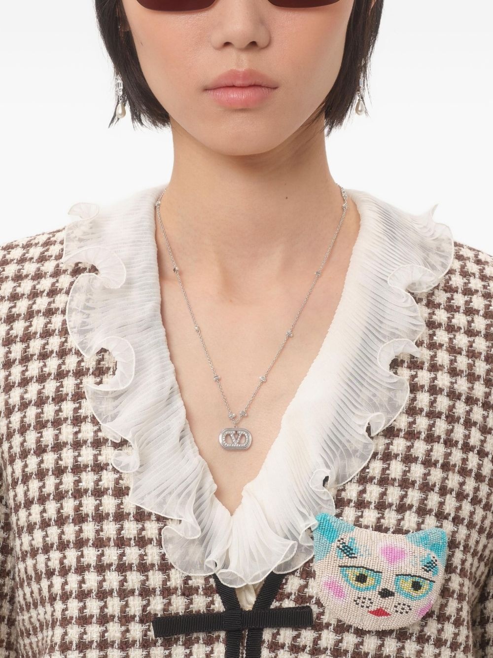 silver-tone logo pendant necklace - 2