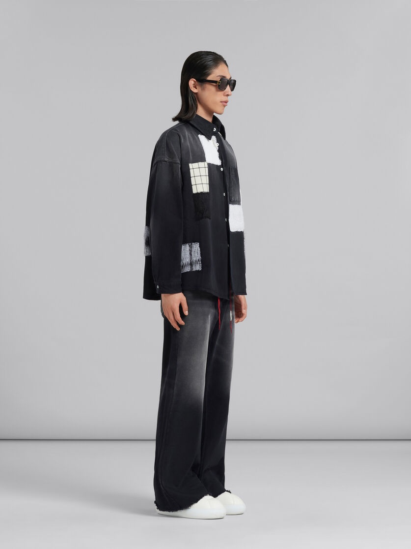 BLACK BLEACHED BULL DENIM FLARED TROUSERS - 5