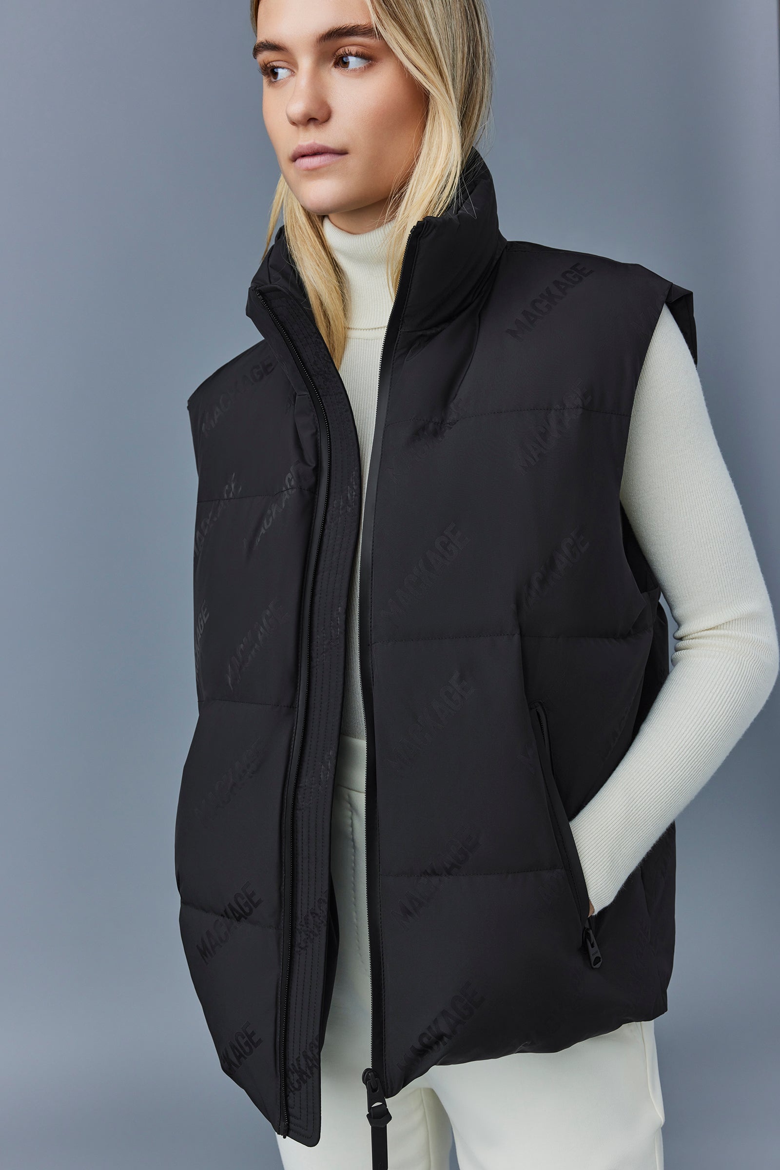 LARRY-CITYMG Jacquard logo pattern down vest - 6