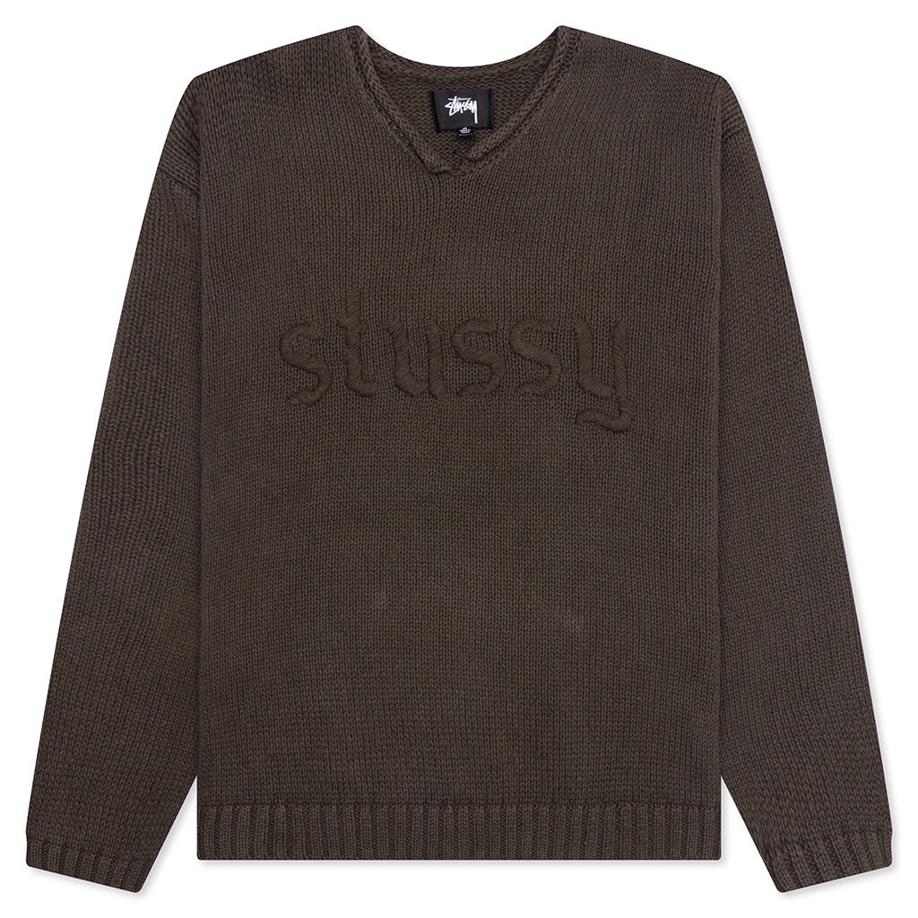 ROLL V-NECK LOGO SWEATER - BROWN - 1