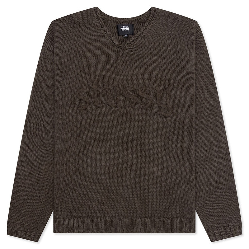 ROLL V-NECK LOGO SWEATER - BROWN - 1