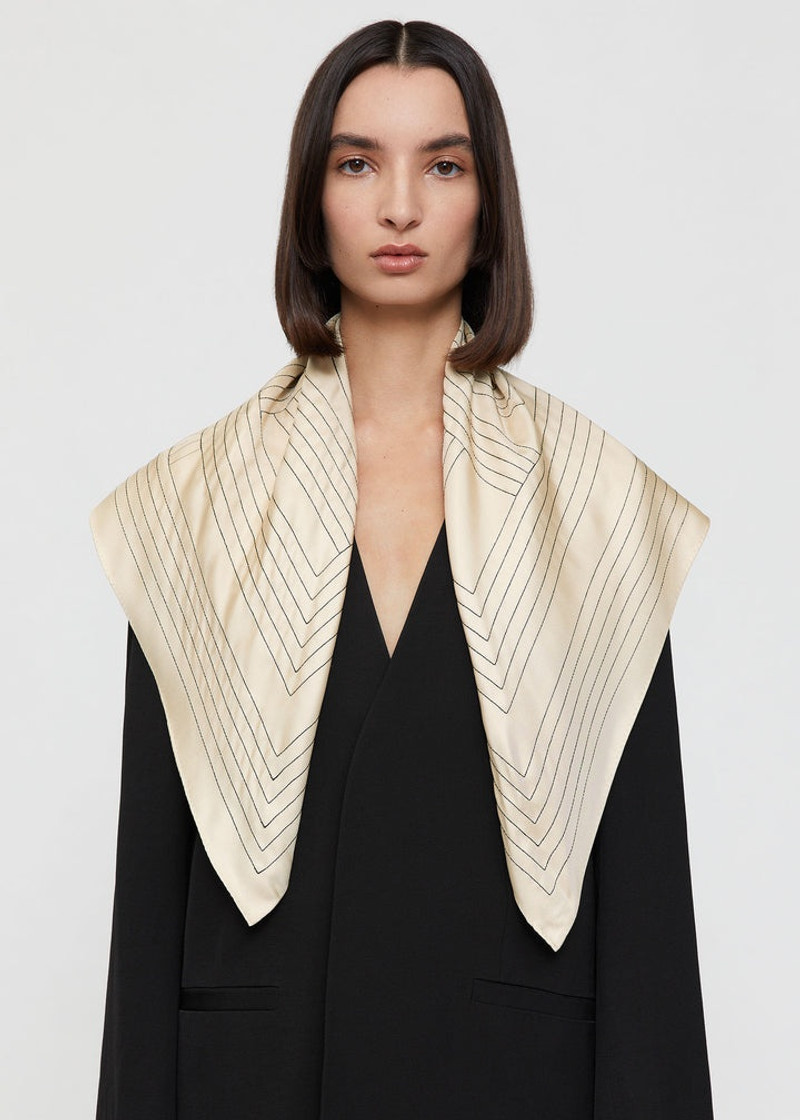 TOTEME Striped embroidered monogram silk scarf creme outlook