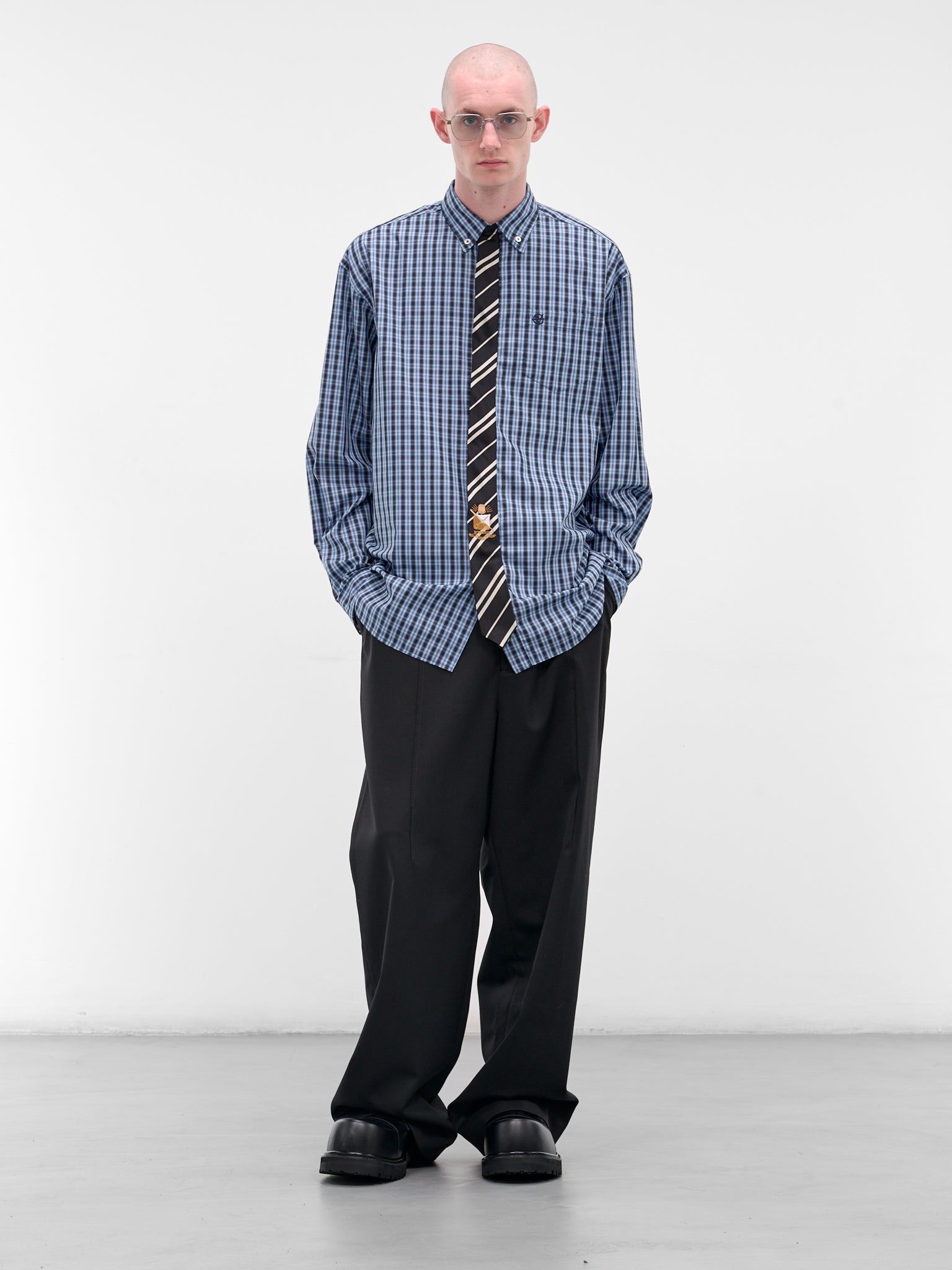 Blue Check Tie Button-Down Shirt - 6