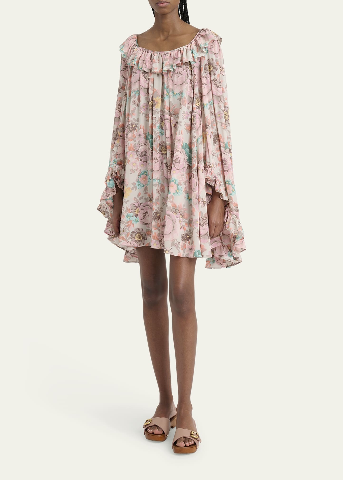 Ruffle-Trim Silk Mini Shift Dress - 2