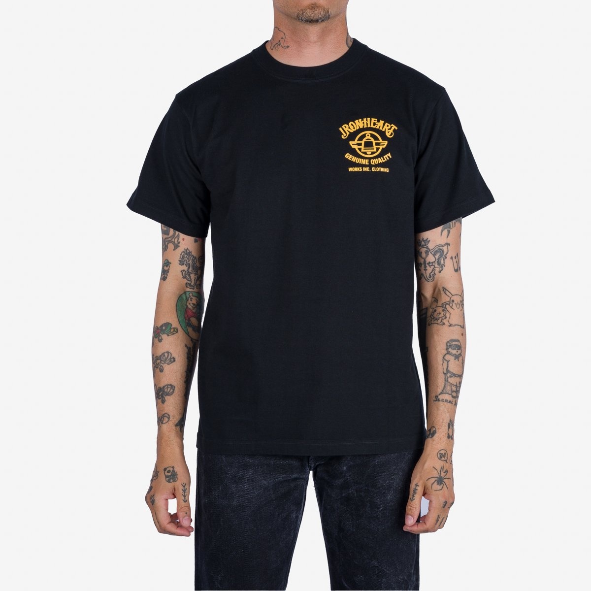 IHT-2403-BLK 7.5oz Printed Loopwheel Crew Neck T-Shirt - Black - 3