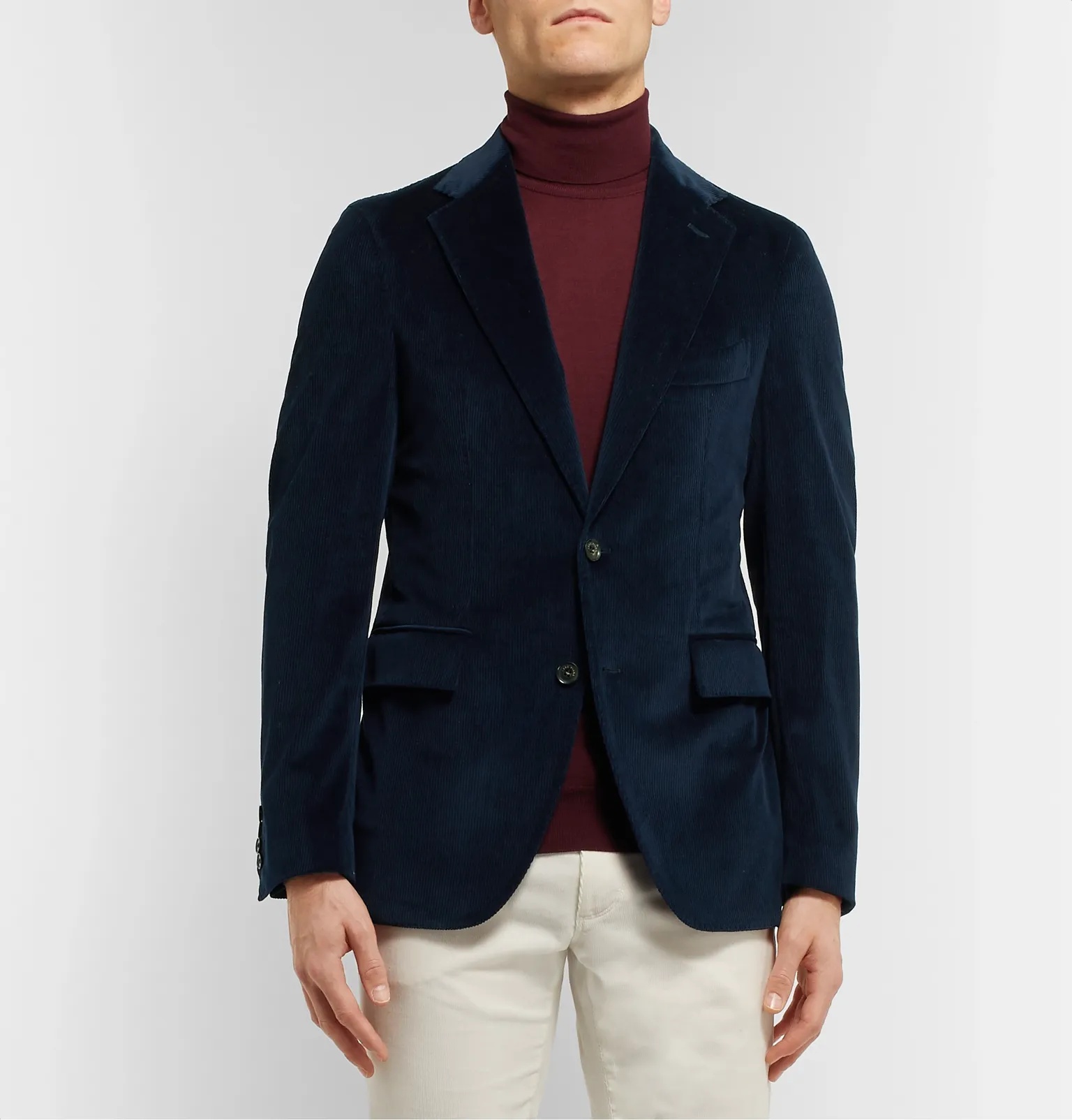 Navy Slim-Fit Cotton and Cashmere-Blend Corduroy Blazer - 4